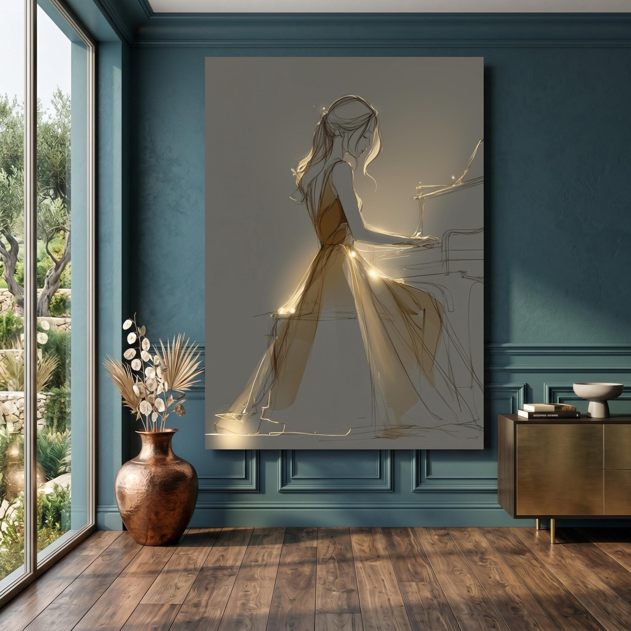 LMYCHENG Stampa su tela di una donna che suona il pianoforte, poster artistici di musicisti, ritratti femminili da appendere al muro, stampa su tela di alta qualità (40x60 cm/cornice interna)