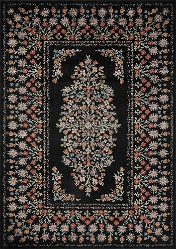 Miniatura 3 de Loloi Rifle Paper Co. Laurel Collection LAU-02 - Alfombra negra de 5 pies y 3 pulgadas x 7 pies y 8 pulgadas