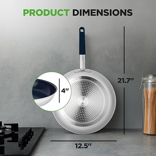 Miniatura 6 de NutriChef f Sartén grande de 12 pulgadas, sartén antiadherente grande con mango de silicona, revestimiento de cerámica, mango de silicona azul,