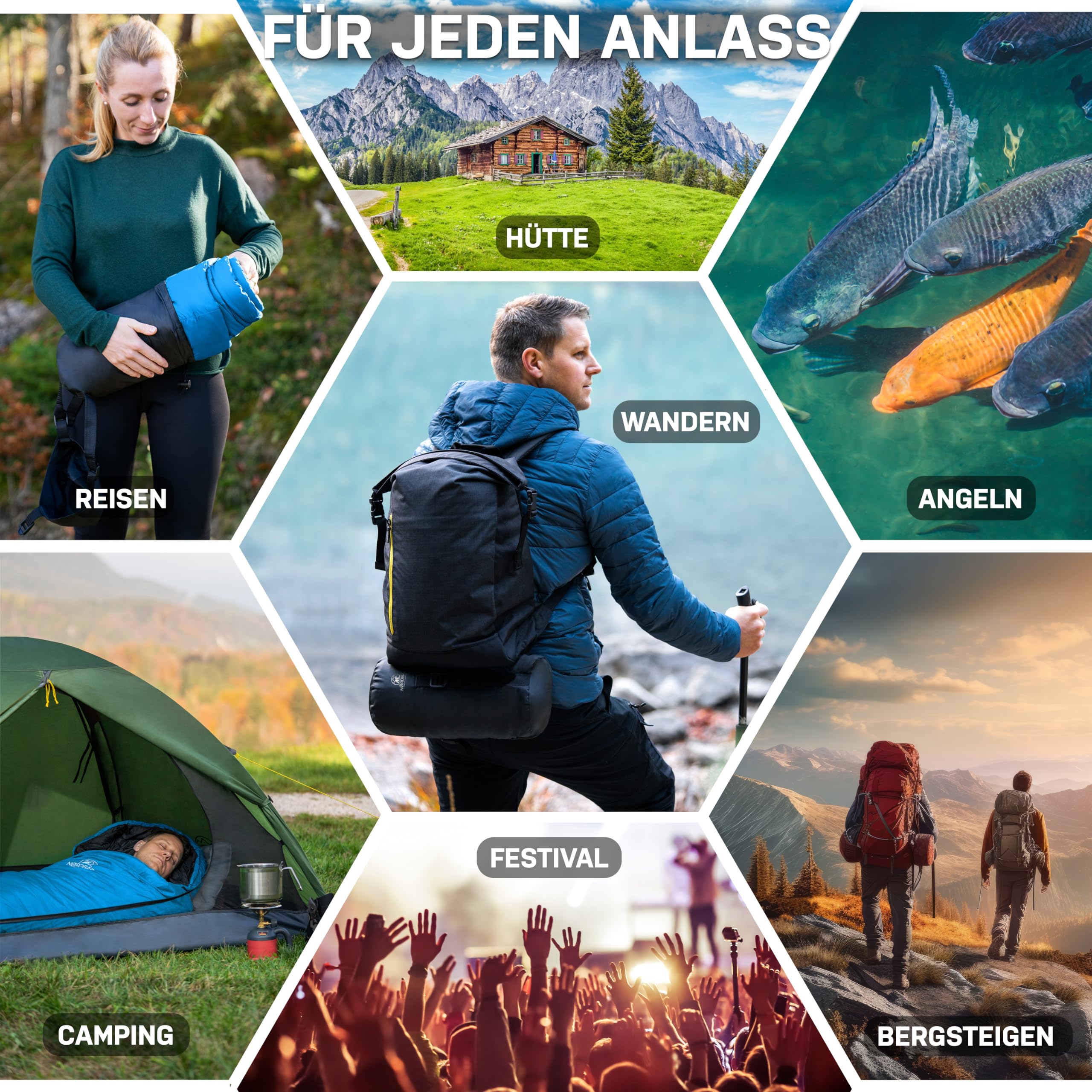 NORDBÄR® Schlafsack 3 Jahreszeiten & Sommer Ultraleicht [750g/1500g] | Camping Mumienschlafsack | kleines Packmaß [100GSM/300GMS] | Outdoor Reise Hüttenschlafsack| Sommerschlafsack