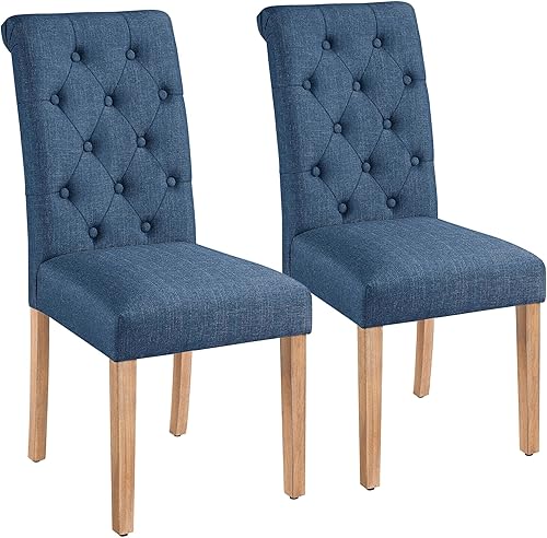 Yaheetech 2 sillas de comedor tapizadas con botones y patas de madera maciza para el hogar, cocina y restaurante, color azul