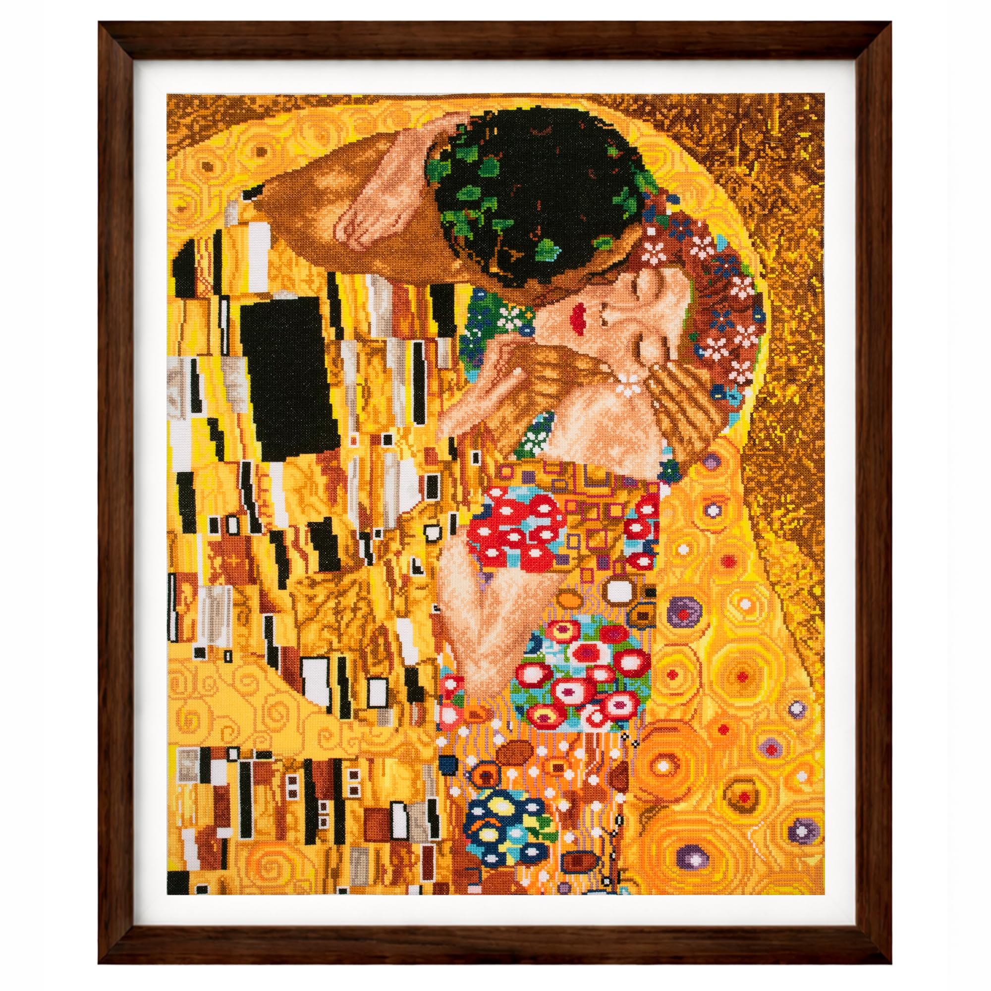 Trimits Extra Large Printed Cross Stitch Kit - The Kiss (Klimt) Design on 14 Count Aida (51 x 62cm) with Threads, Needle, Colour-Coded Design and Instructions - Great for Skill Progression.