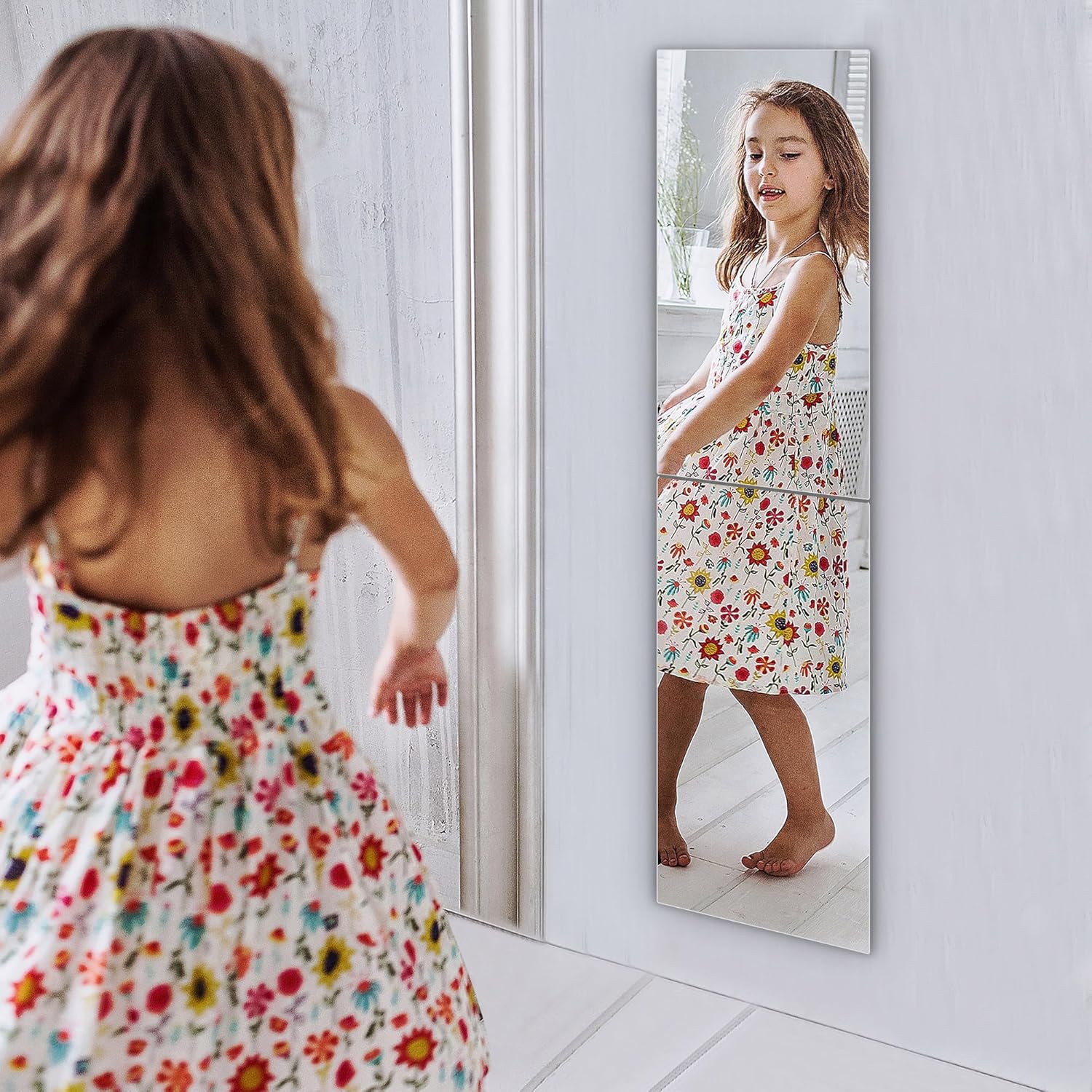 Unbreakable Wall Full Length Mirror Tiles, Long Mirrors for Wall, 2 PCS 14 x 24 Inch, Full Body Mirror Stickers, Acrylic Mirror' Kids, Over The Door, Wall-Mounted Bedroom, Workout Mirrors for Home Gym