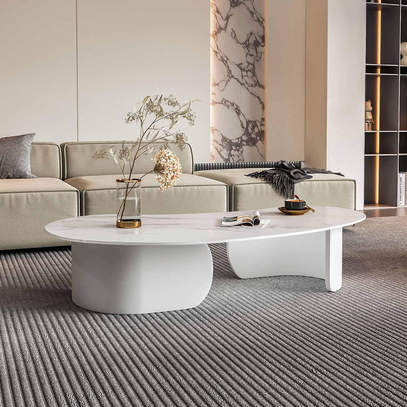 Table basse moderne en ardoise avec design unique en forme de nuage pour le salon, grande table basse de luxe en plusieurs styles