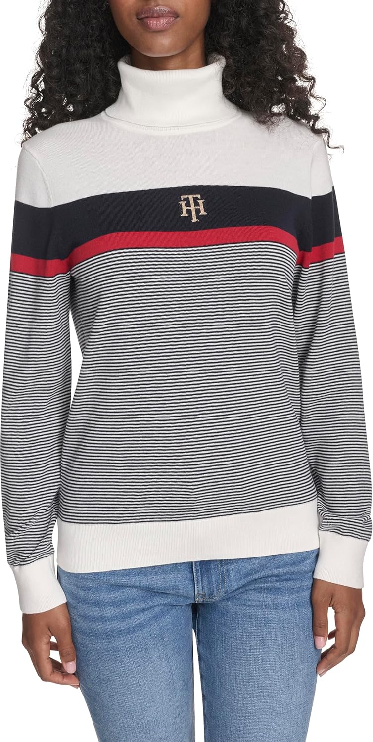 Tommy Hilfiger Women's Long Sleeve Cotton Turtleneck Light Weight Sweater