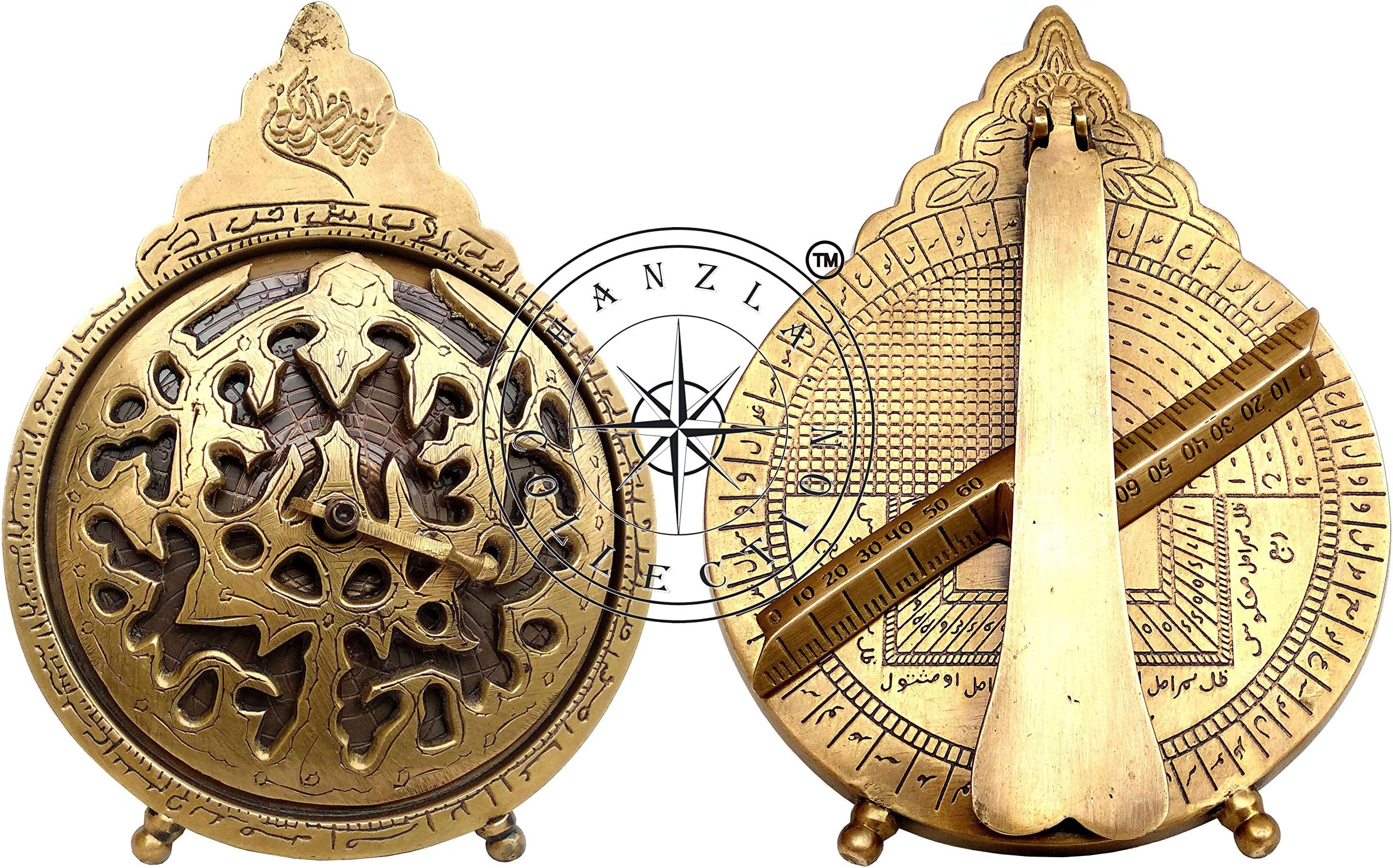 Brass Arabic Astrolabe Globe Maritime Navigational Astrological Calendar Replica With Stand