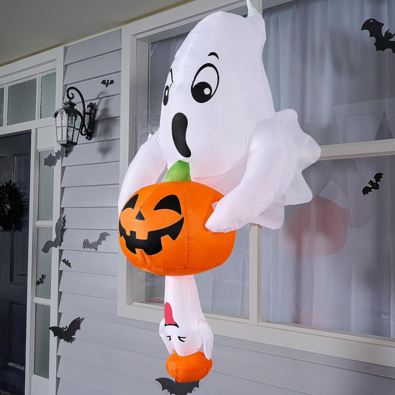 Joiedomi 6 FT Halloween Inflatable Ghost & Pumpkin, Outdoor Blow Up Window Decor with LED Lights, Cute Halloween Yard Decoration