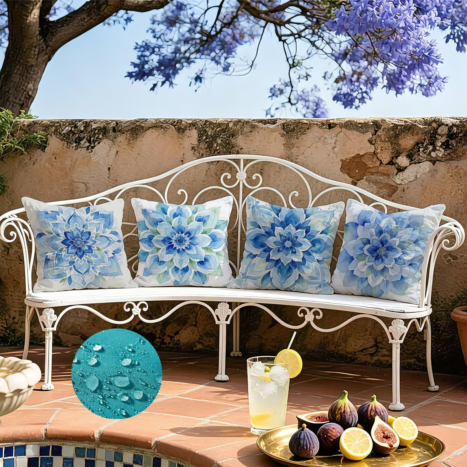 Blu Federe Cuscini Divano 40x40cm, Cuscini da Esterno Set de 4, Cod-145 | Velour Copricuscini Decorativi Letto Arredo, per Letto, Soggiorno, Giardino, Esterno, Casa Decorazione Set di 4 Mandala