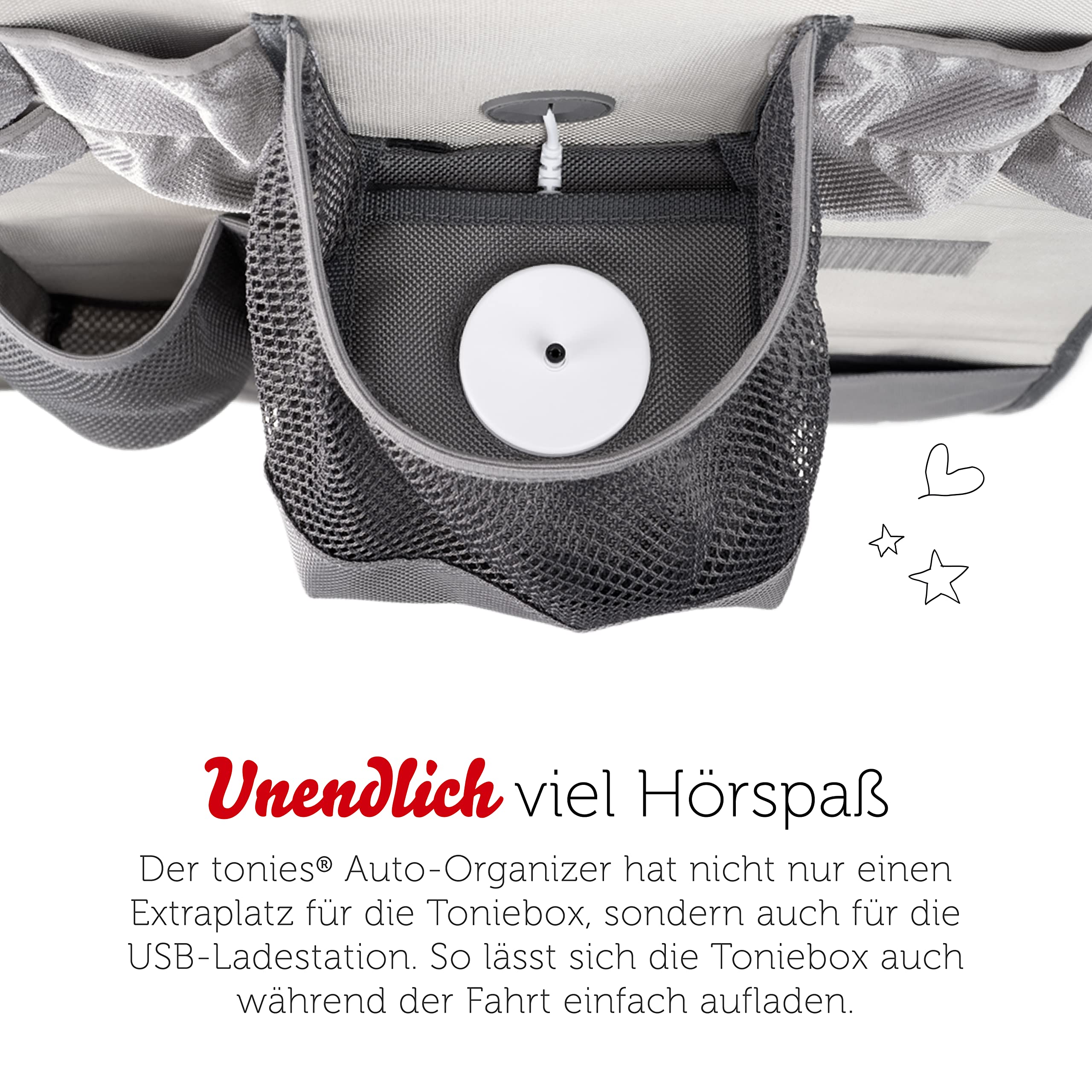 tonies® Auto-Organizer Yeti, Zubehör zur Aufbewahrung von Toniebox, Hörfiguren und Kopfhörern im Auto