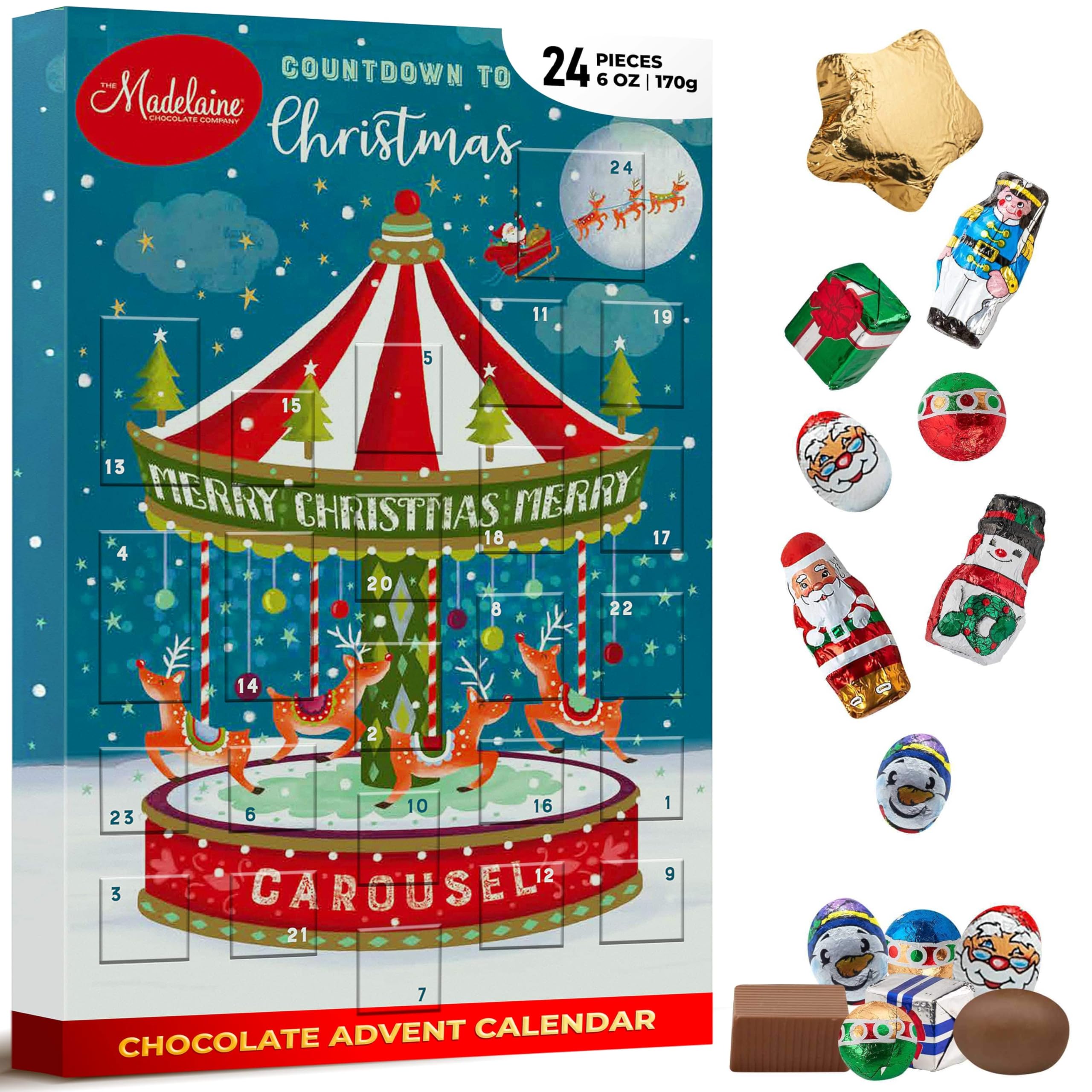 Madelaine 2025 Christmas Advent Calendar β Chocolate & Candy Christmas Countdown for Kids, Women, Men, Teen Girls & Boys β Holiday Treats Advent Calendars -Carousel - 6 Oz