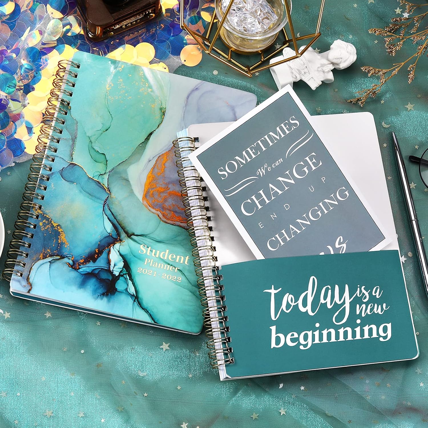 2021-2022 Student Planner - Monthly and Weekly Planner 2021-2022 with 12 Monthly Tabs, JULY 2021 - JUNE 2022, Hardcover Cover with Twin-Wire Binding, Blue and Green Ink : Office Products