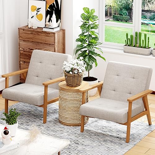 Miniatura 8 de Alunaune Juego de 2 sillas decorativas grises de mediados de siglo, sillas tapizadas para sala de estar, con marco de madera moderna, pantuflas,