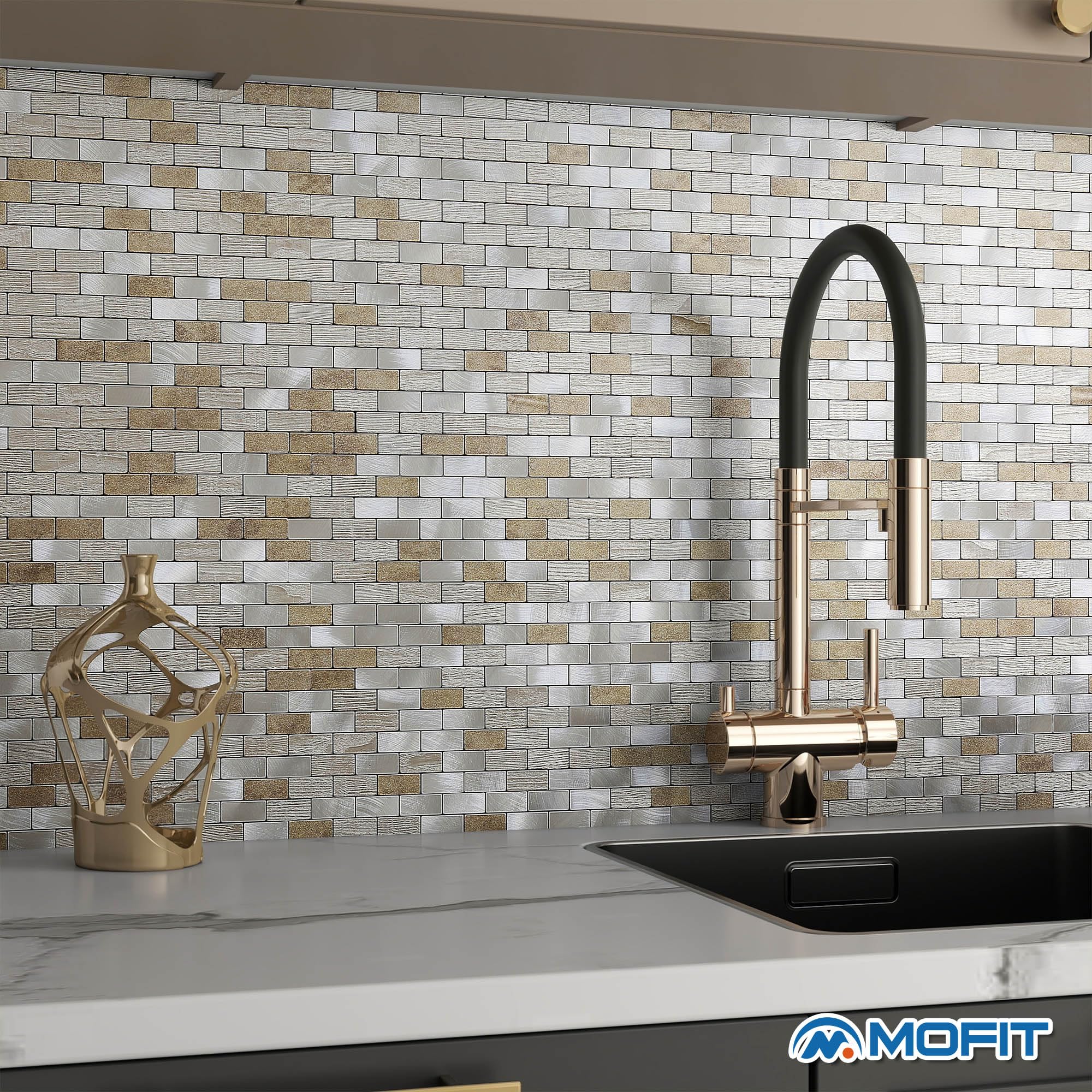 Klebefliesen Mosaik Fliesenaufkleber Beige Champagne 10 Stück