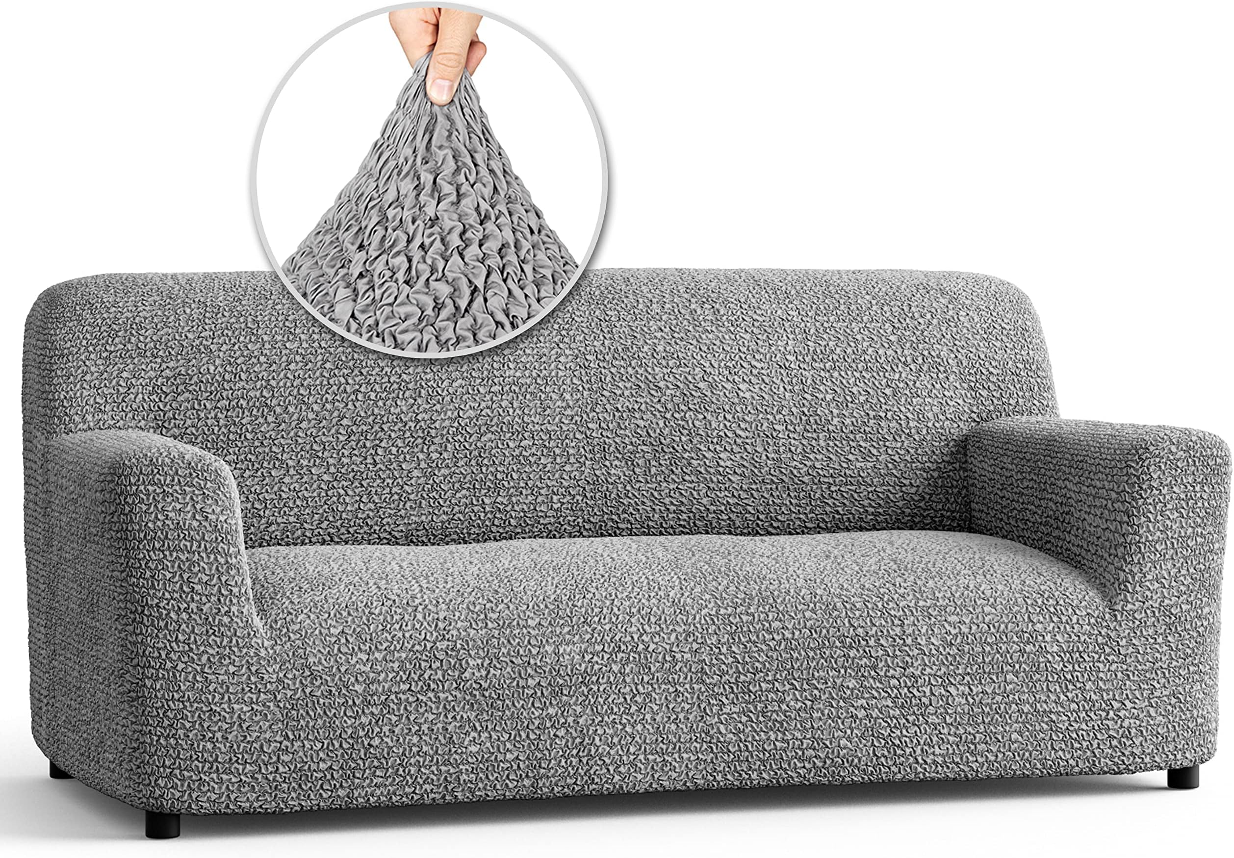 – PAULATO BY GA.I.CO. Sofa Slipcover - Stretch Couch Cover - Stylish Cushion Sofa Cover - Soft Fabric Slip Cover - 1-Piece Form Fit Washable Protector for Pet - Microfibra Collection - Silver Grey