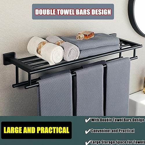 Miniatura 4 de Alise - Toallero de baño con dos barras para toallas y estante, para colgar en la pared, acero inoxidable, SUS 304