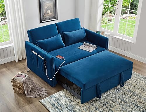 Miniatura 2 de Gexpusm Sofá cama futón 3 en 1, sofá cama extraíble, sofá cama modular con USB y dos almohadas, traje de sofá biplaza convertible para sala de estar