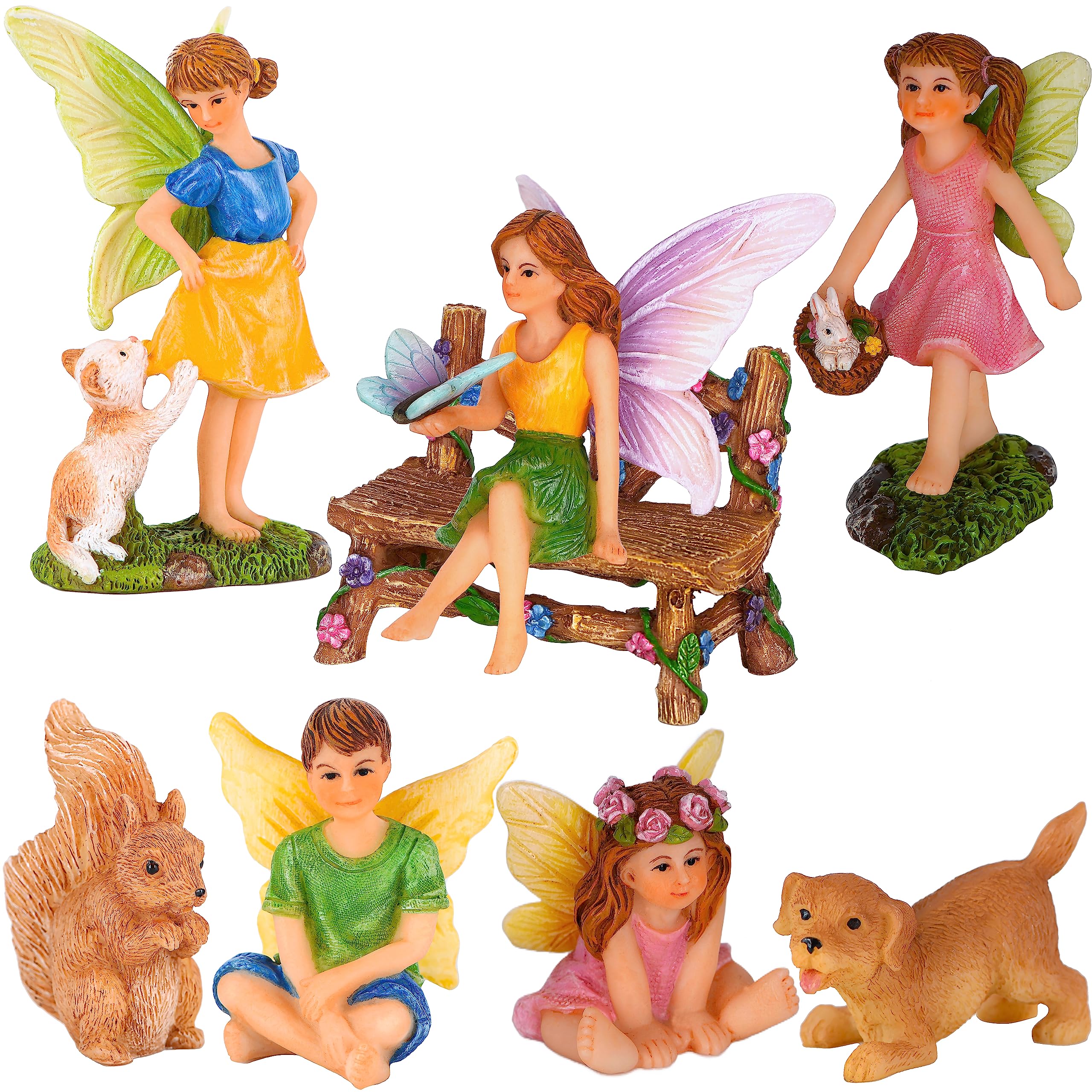 Mood Lab Fairy Garden – Miniatur-Feenfiguren mit Tieren – Statuen & Zubehör Deko-Set mit 8 Stück