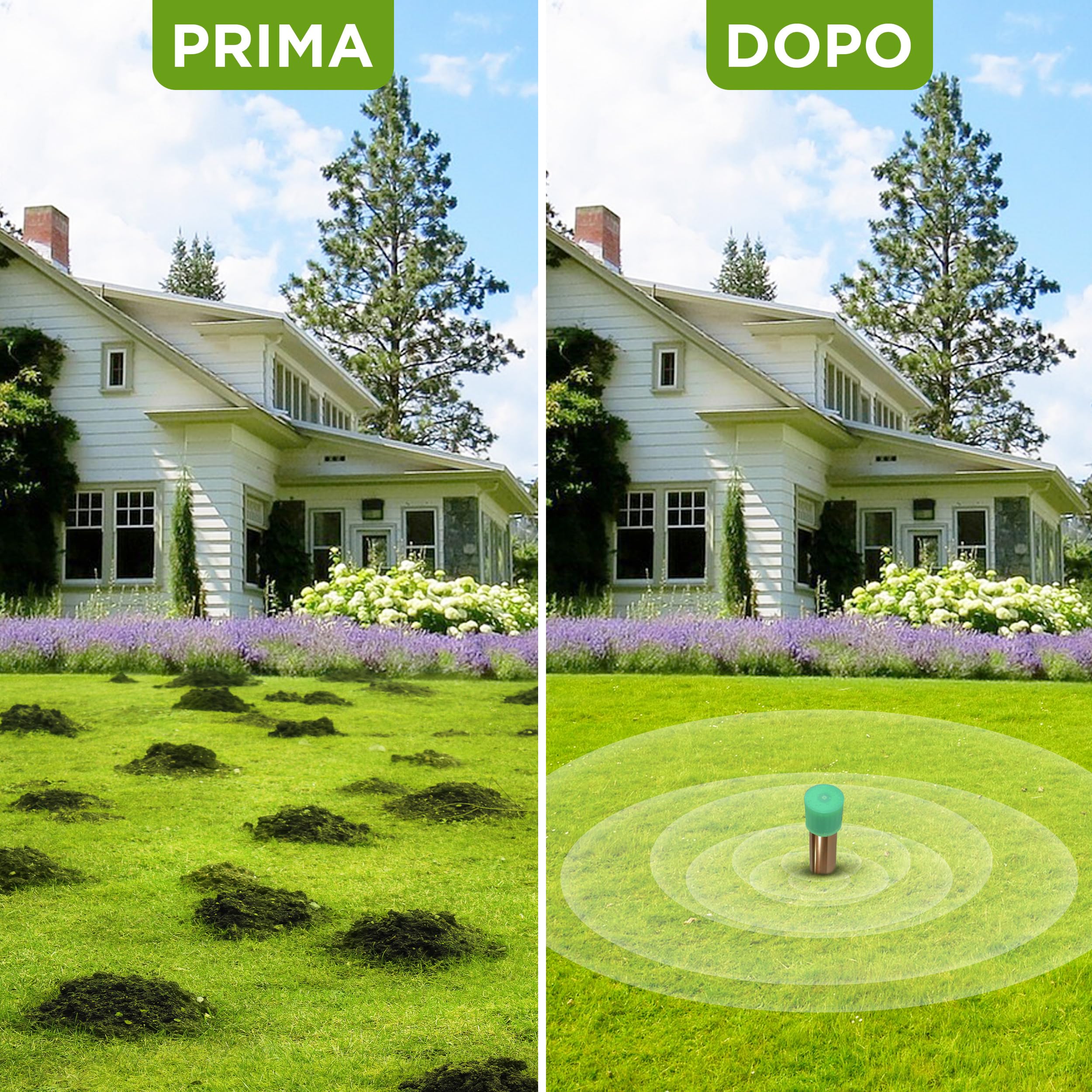 ISOTRONIC Repellente per talpe, arvicole e serpenti – Repellente per talpe a batteria con picchetto per il giardino – Area di copertura effettiva 1.250 m² (2 unità)
