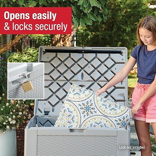 Miniatura 5 de Rubbermaid Caja de almacenamiento de resina mediana para exteriores (74 galones) resistente a la intemperie, organización gris para el hogar, patio,