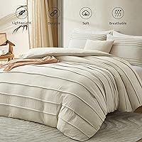 Vista 2 de Oli Anderson Funda de edredón beige tamaño King, funda de edredón plisada King, juego de ropa de cama texturizada suave y transpirable de 3 piezas