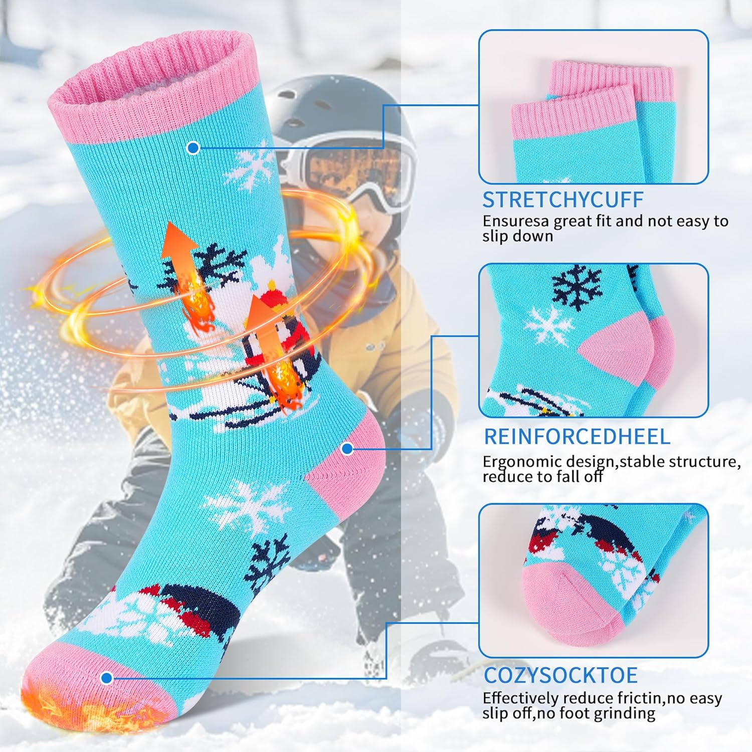 Tphon Kids Ski Socks Thermal Winter Warm Thick Breathable Socks 2 Pairs for Boys Girls Skiing Snowboarding - Image 2