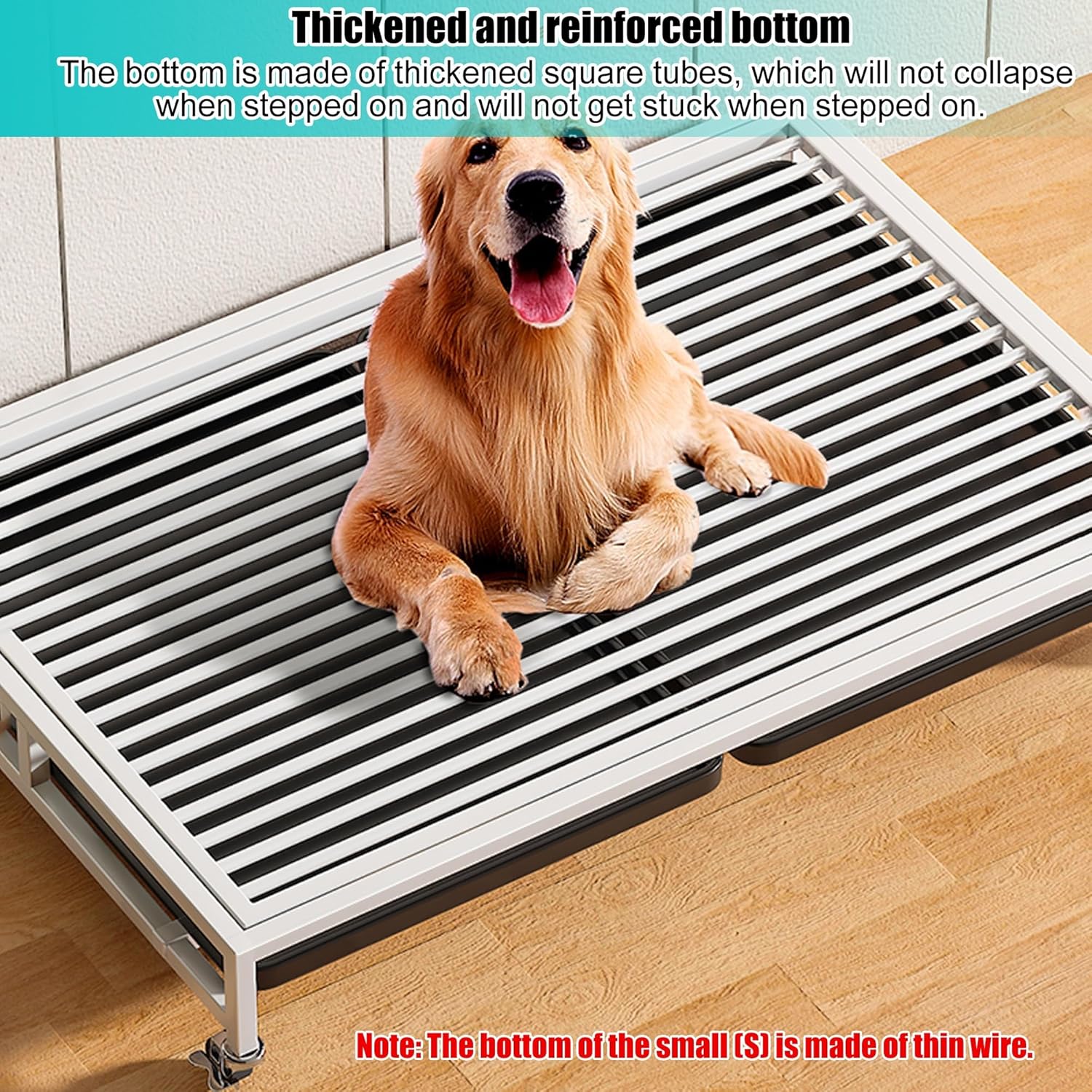 Heavy Duty Dog Crate, Escape Proof Dog Cage Kennel with Lockable Wheels, Dog Cage for Training Indoor Outdoor with Plastic Tray Double Doors & Locks Design(White,110x72x105cm)