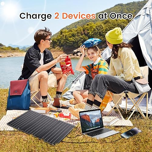 Miniatura 4 de Panel solar portátil de 21 W, cargador solar plegable con doble USB-AUSB-C para teléfono, laptop, camping, senderismo, RV, banco de energía al aire