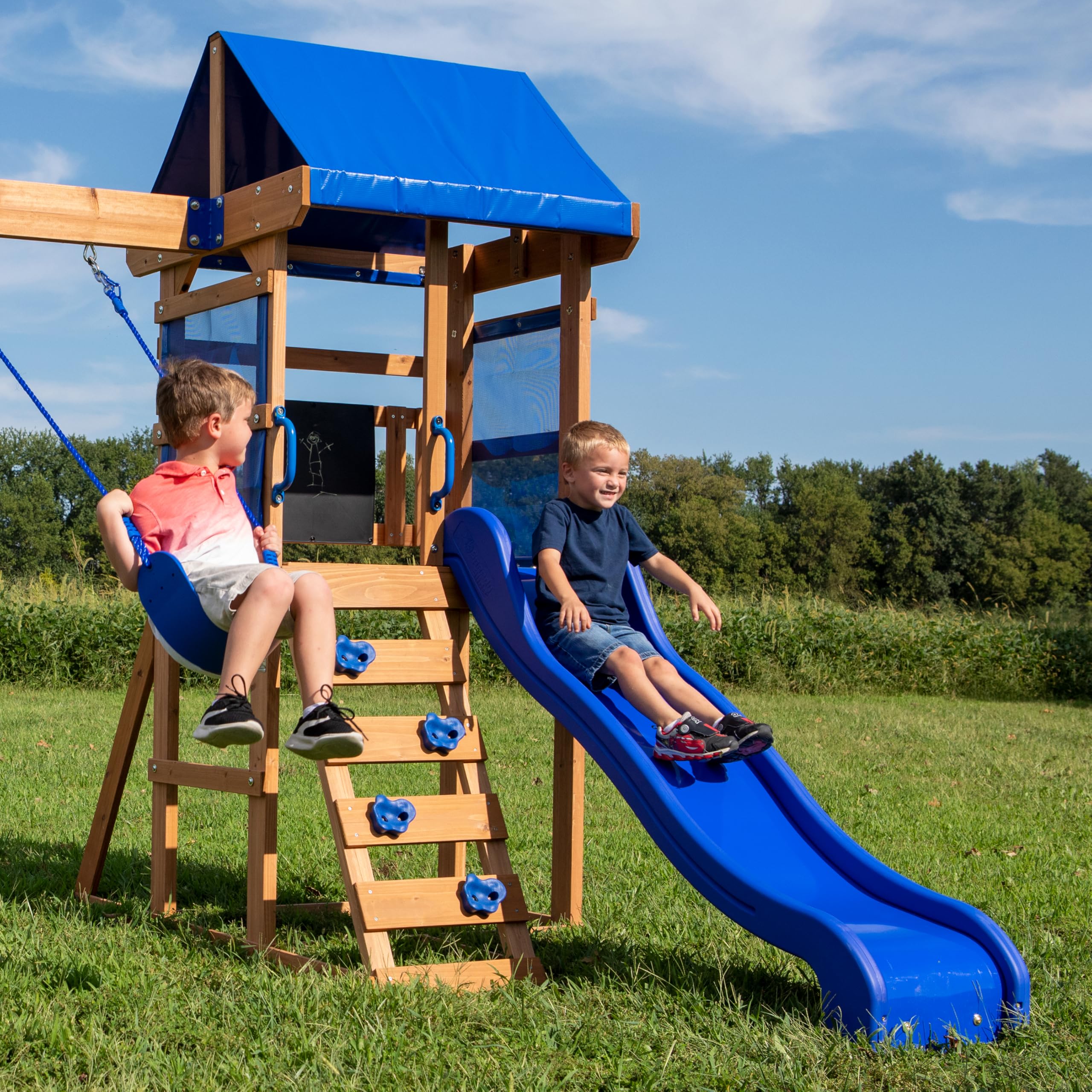 Backyard Discovery Aurora Casita Infantil Exterior Madera Casa Juguete XXL Columpios Tobogan Jardin 310 x 270 x 230 cm