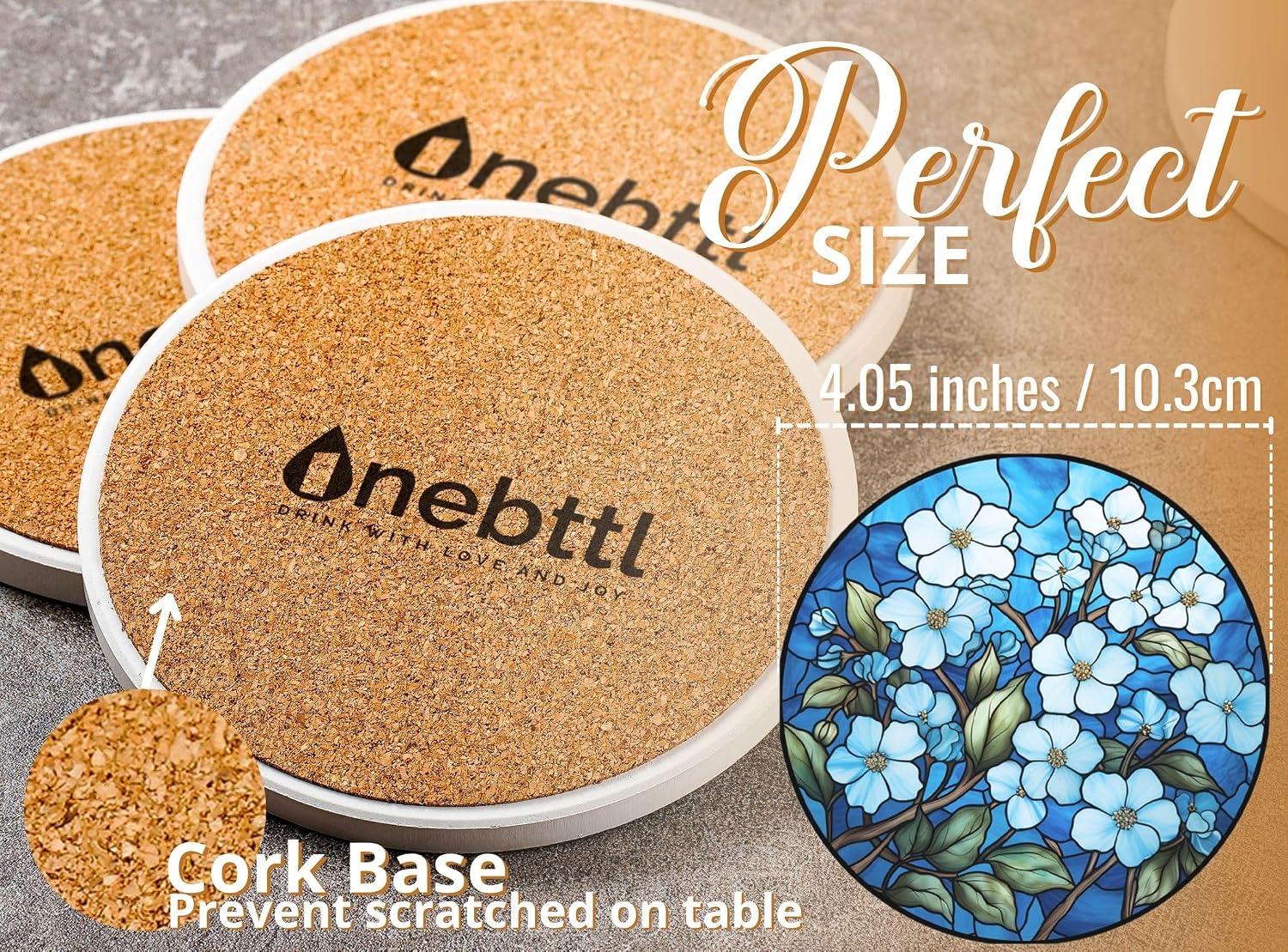 Onebttl Forget Me Not Gifts Coaster, Home Decor for Women Men, Moving, Housewarming, Set of 6, Ceramic, Absorbent with Cork Base