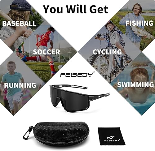 Miniatura 8 de FEISEDY Gafas de sol para niños, gafas de sol de béisbol juveniles, UV400, deportes, adolescentes, ciclismo, sombras para niños y niñas de 8 a 16