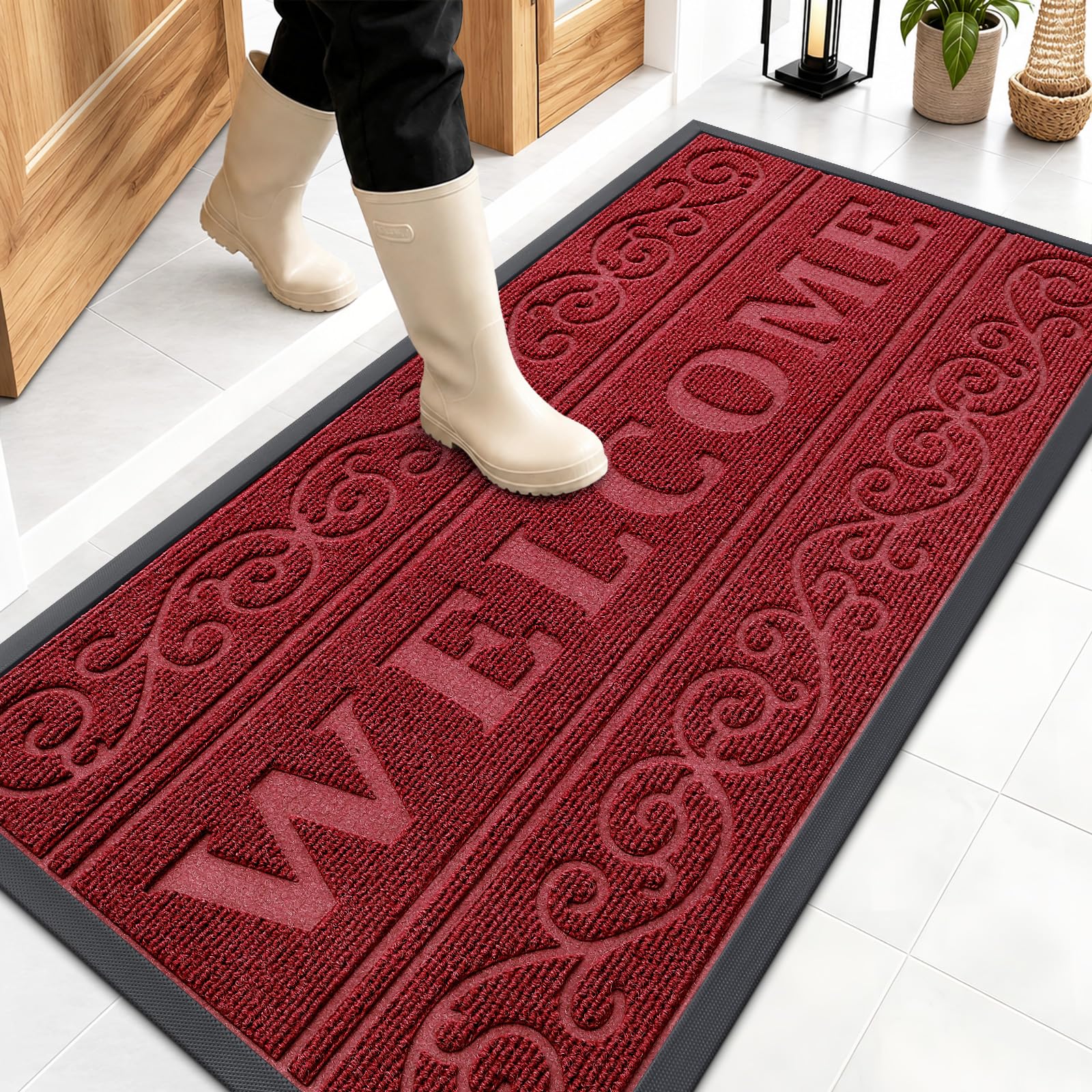 OLANLY Welcome Door Mat Indoor Outdoor 47x23, Heavy-Duty Rubber Doormat