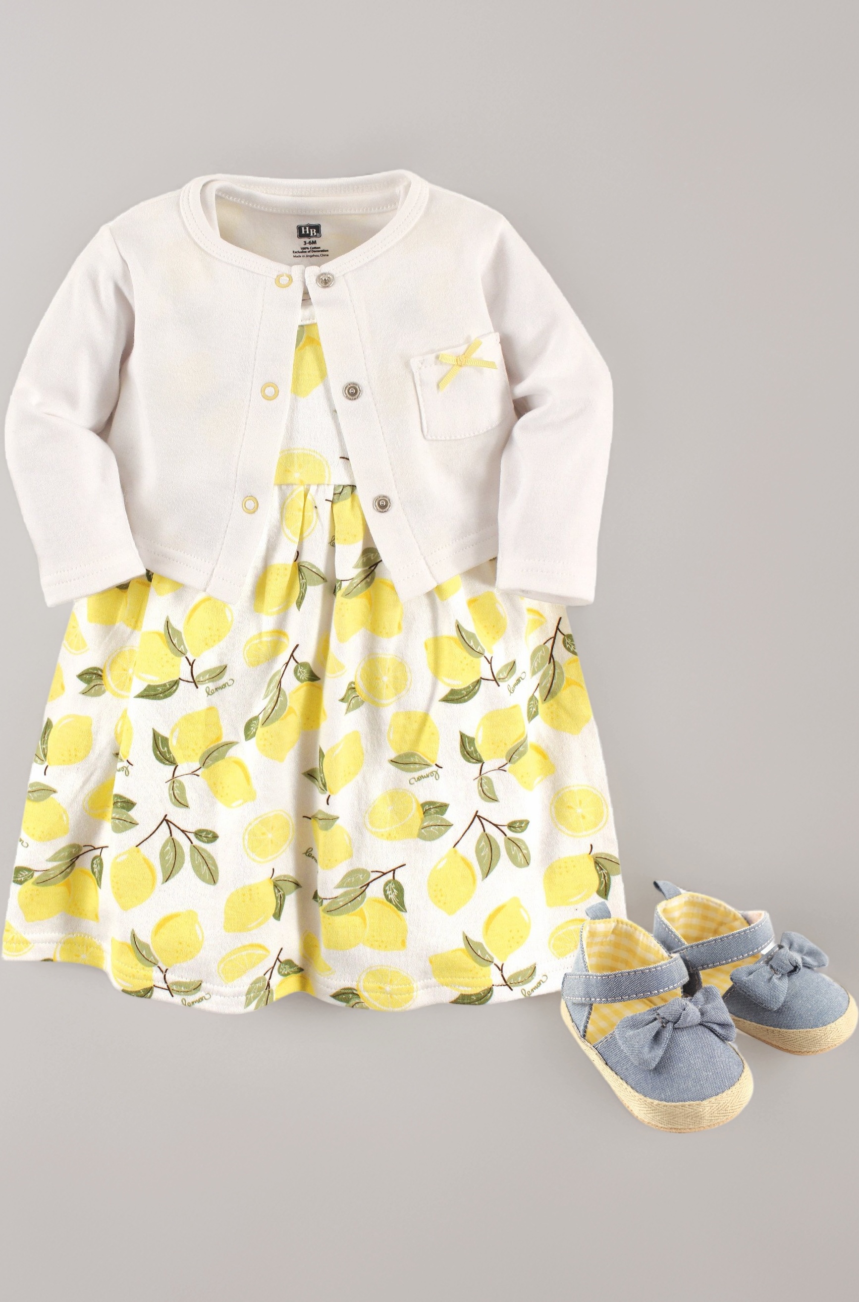 Hudson Baby Baby Girls' Cotton Dress, Cardigan and Shoe Set