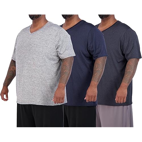 Real Essentials 3 Pack: Mens Big & Tall V-Neck Short-Sleeve Tech Stretch Dry-Fit T-Shirt (3X Tall-5X Tall)