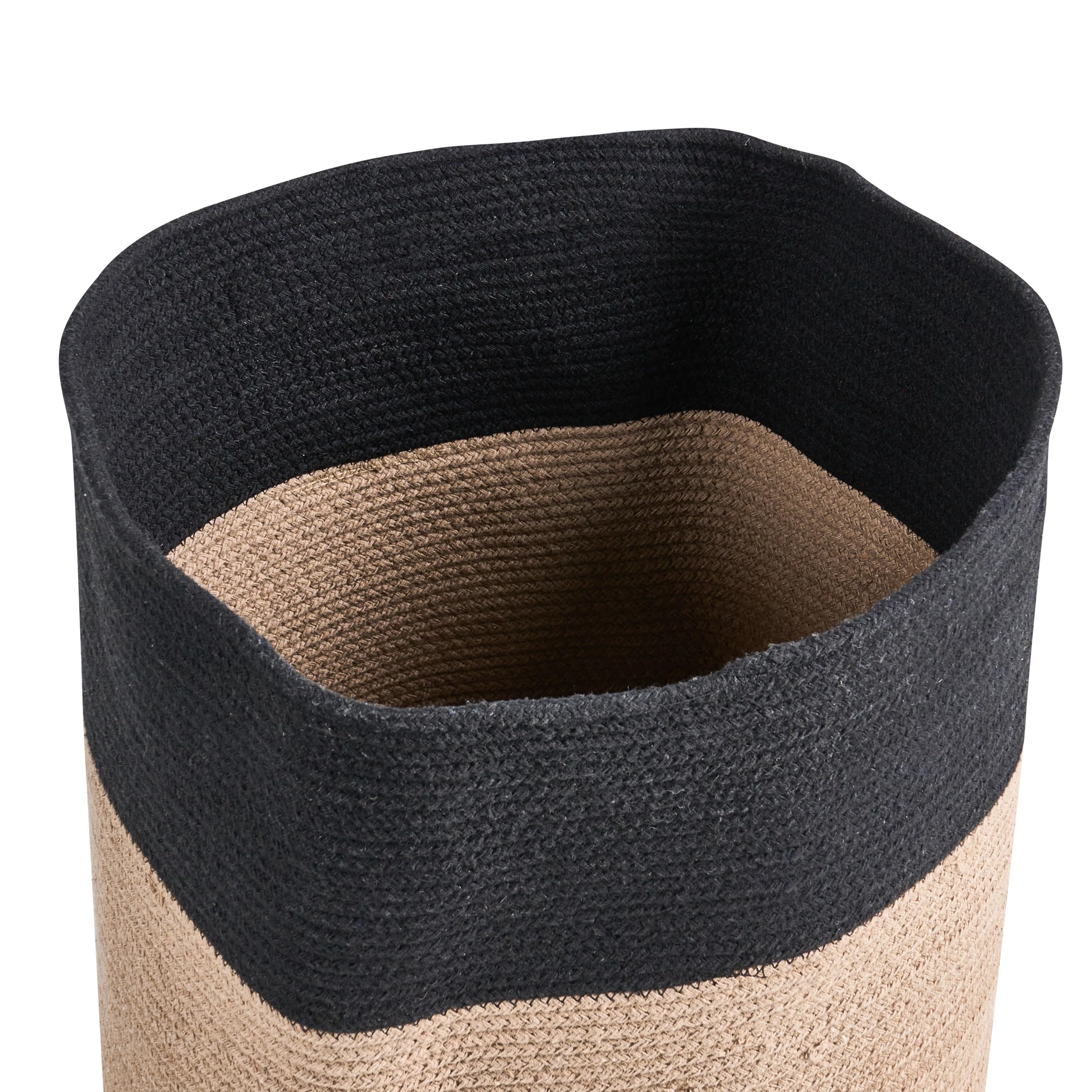 Korb 2er Set Baumwolle beige/schwarz geflochten gestreift mit Deckel Boho-Design Silopi