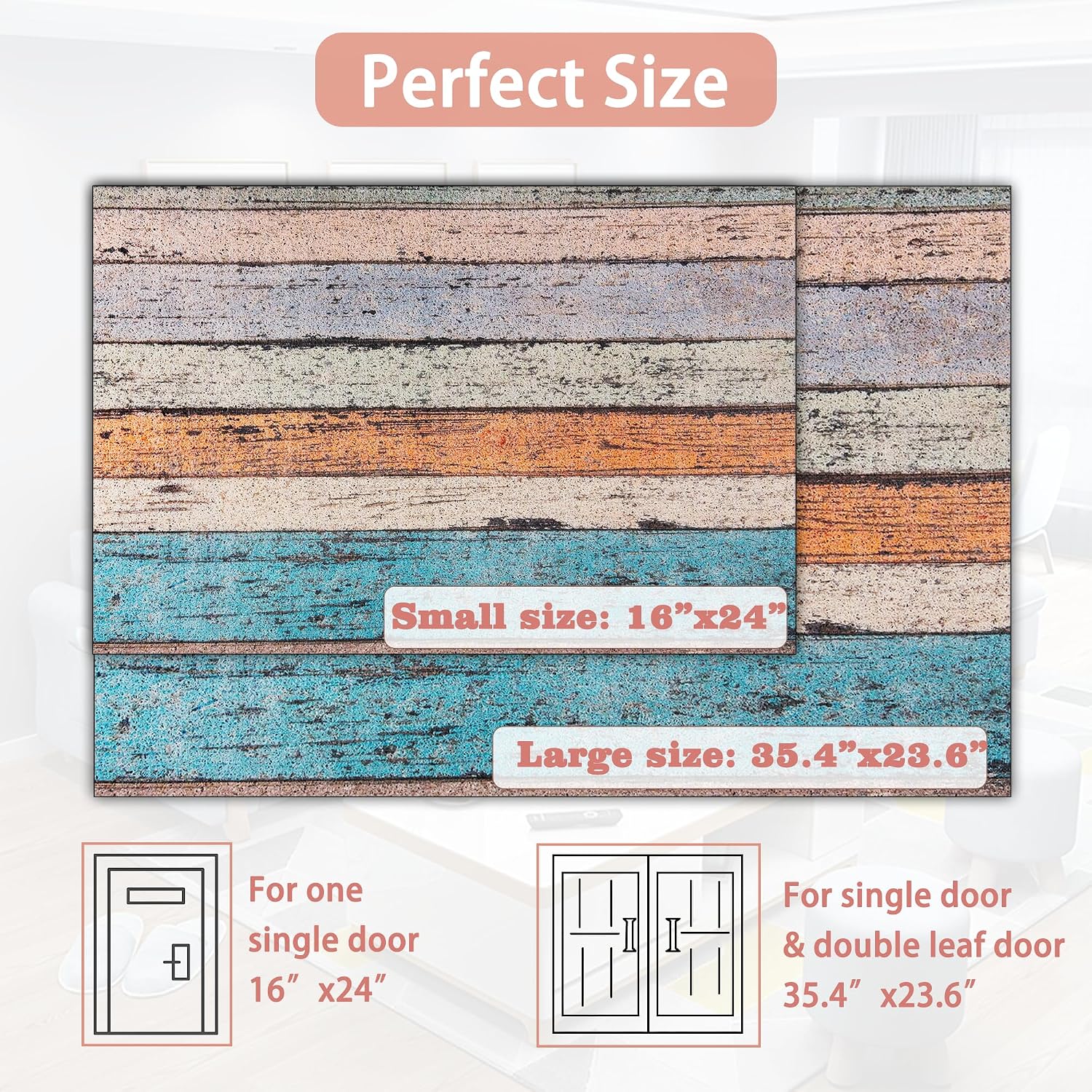 Darkyazi Colorful Door Mat 23.6" x 35.4" Waterproof and Stain-Resistant Front Door Mat, Low-Profile Floor Mats, PVC Non-Slip Doormat for Outdoor/Indoor Entrance/Kitchen(Colored Floor)