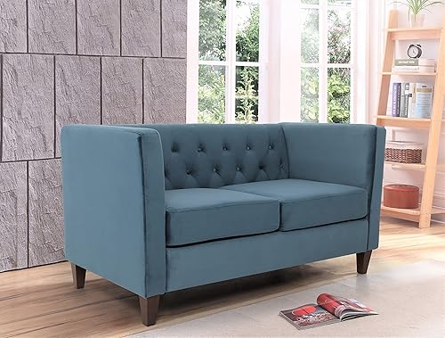 Miniatura 2 de Muebles clásicos y modernos con diseño capitoné para sala de estar, sofá universitario con relleno, cómodo sofá biplaza de terciopelo, color azul