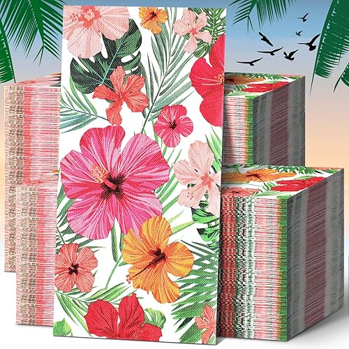 Hotop Paquete de 200 servilletas hawaianas para invitados, servilletas tropicales, decoraciones de fiesta Luau, toallas de papel decorativas para