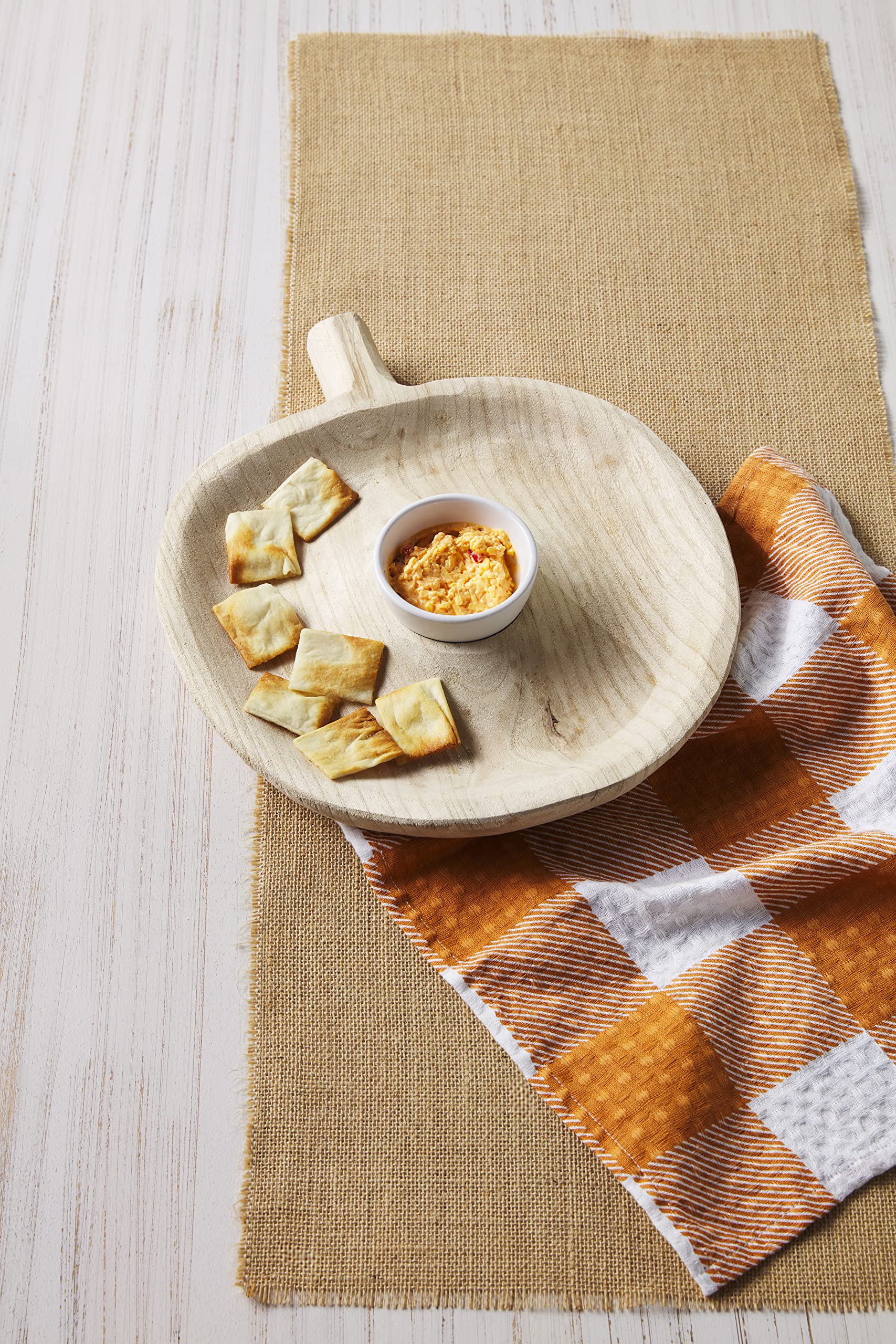 Mud Pie Paulownia Pumpkin Chip and Dip Set, Natural Paulownia, 15.25