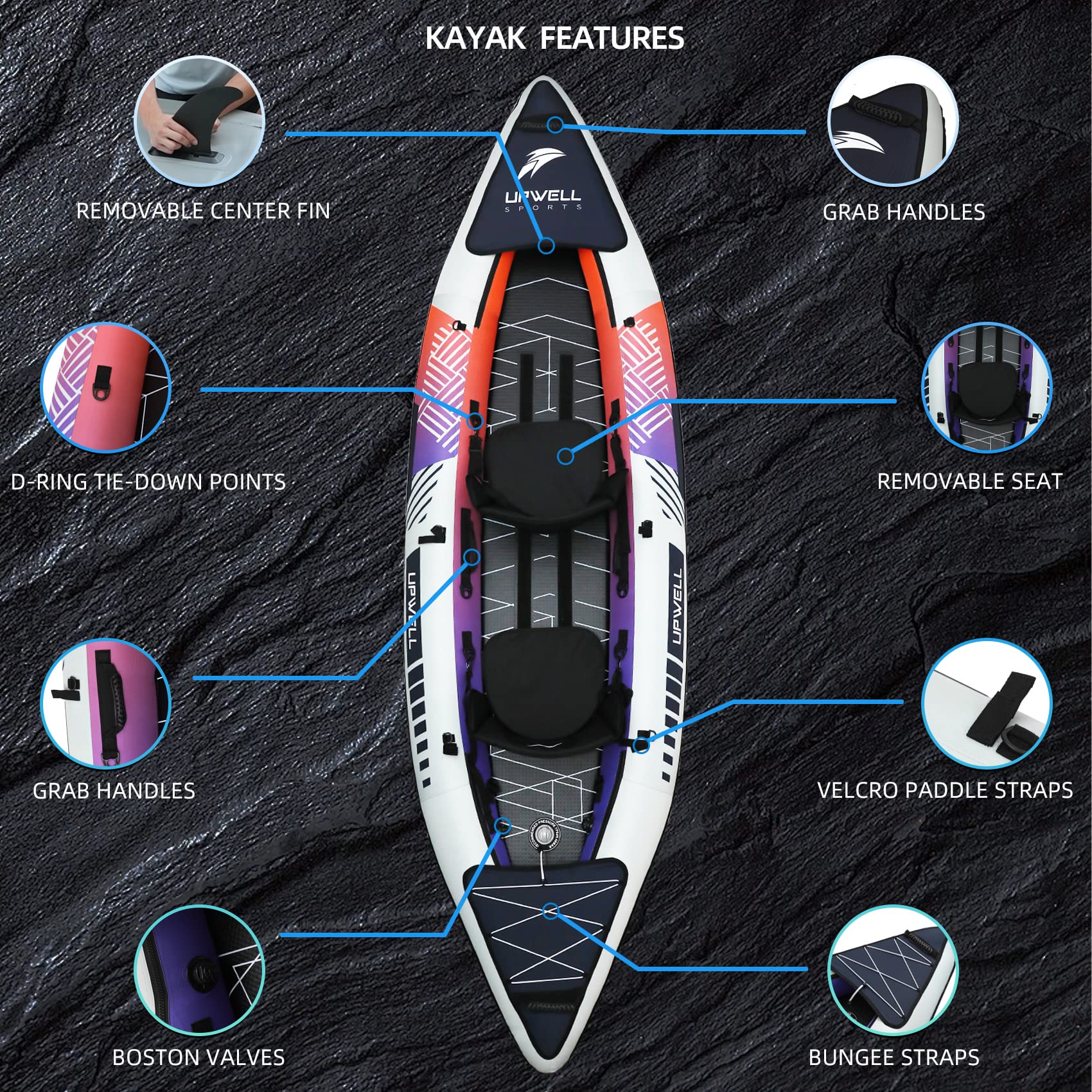 11' Inflatable Kayak with Drop Stitch Floor 1 Person 2 Person Adult Blow up Kayaks Foldable Boat Canoe, Modern Grey