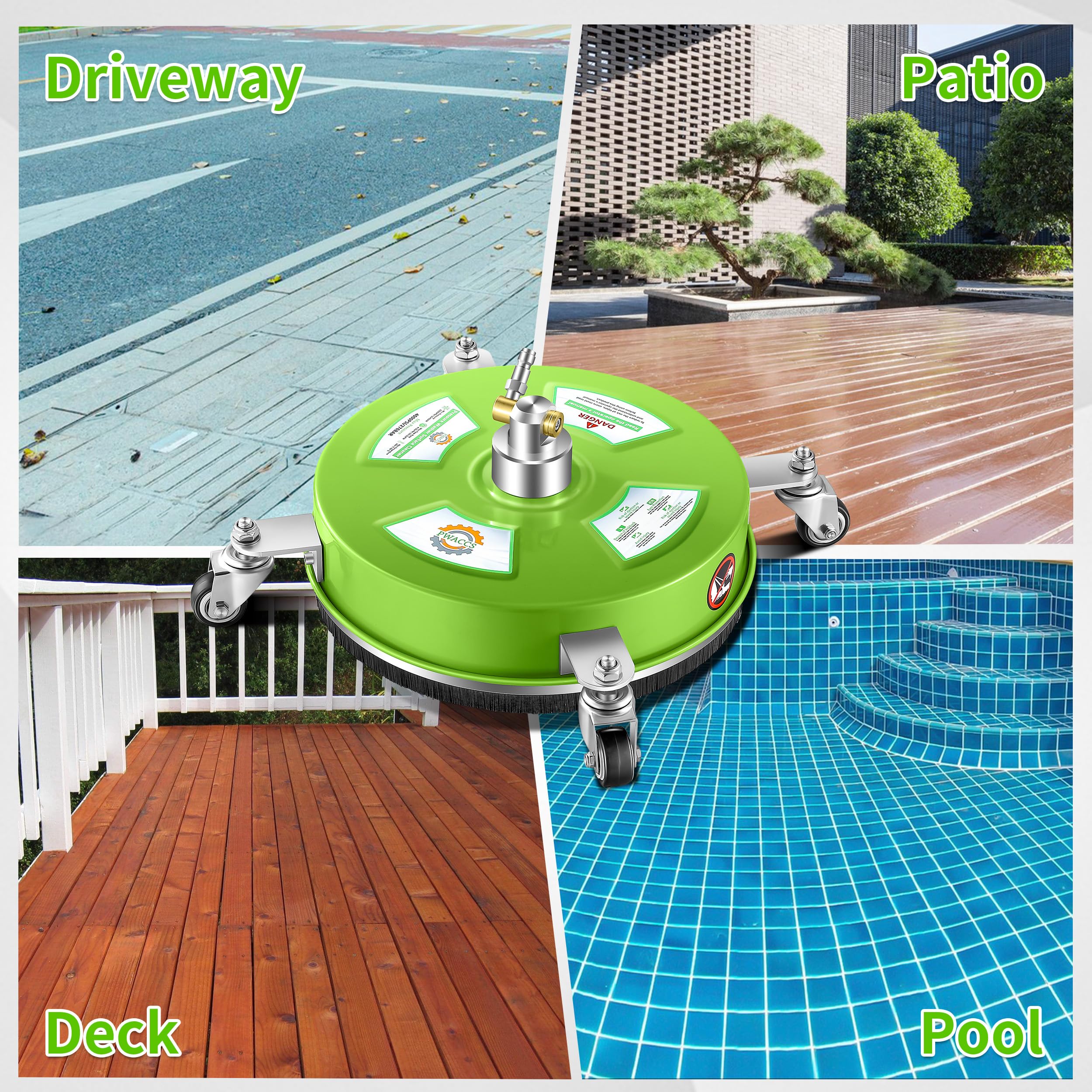 PWACCS Limpiador de superficies de lavado a presión de 14 pulgadas, limpiador de superficies de acero inoxidable para lavadora eléctrica, accesorio de lavadora a presión para limpiar calzadas, patios,