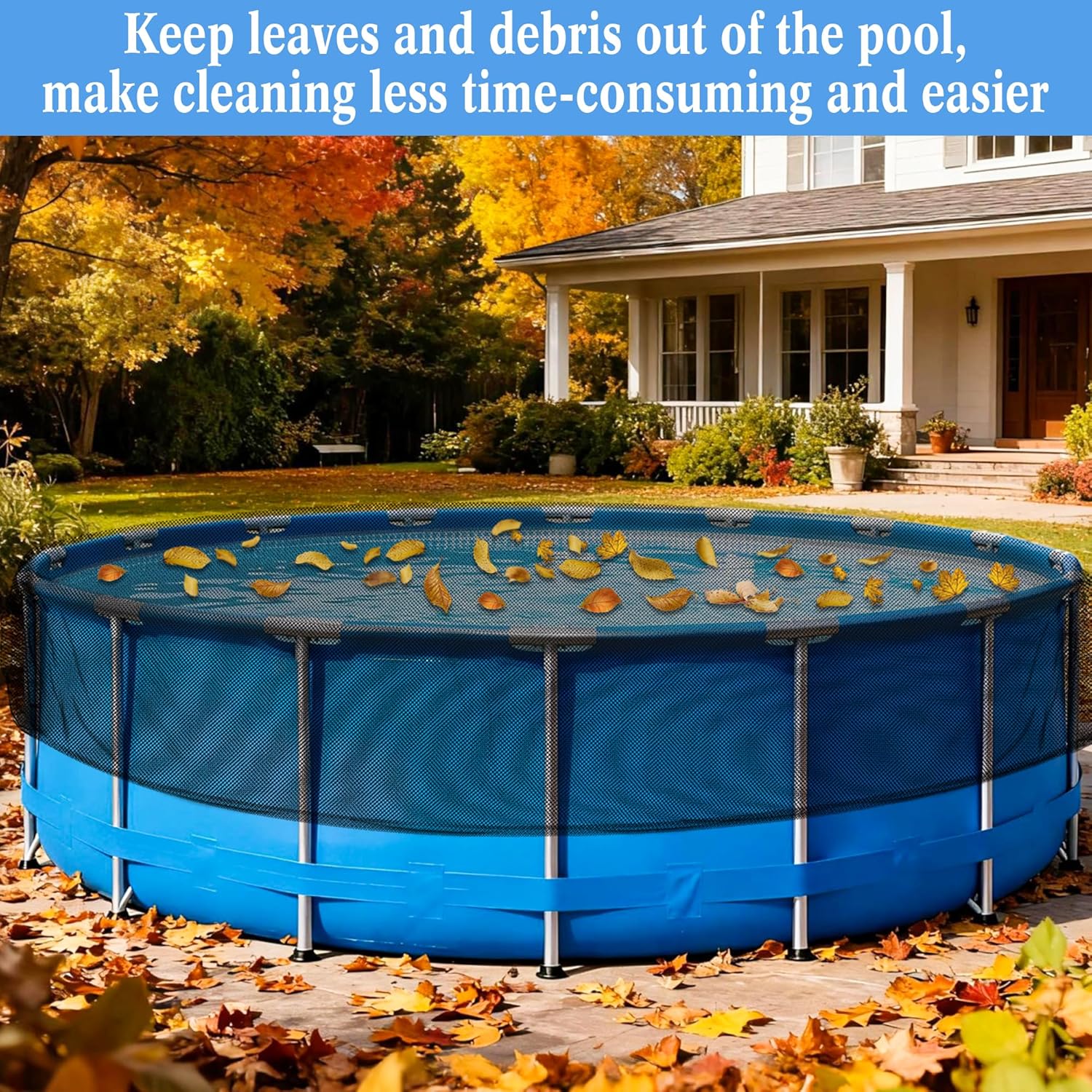 Pool Leaf Net Cover for Above Ground Pools, Round Pool Mesh Covers with 16 Pcs Large Metal Clips, Winter Cover Mesh Cover, Winter Swimming Pools Cover for Catch Leaves (Black, Fit for 24' (Round))