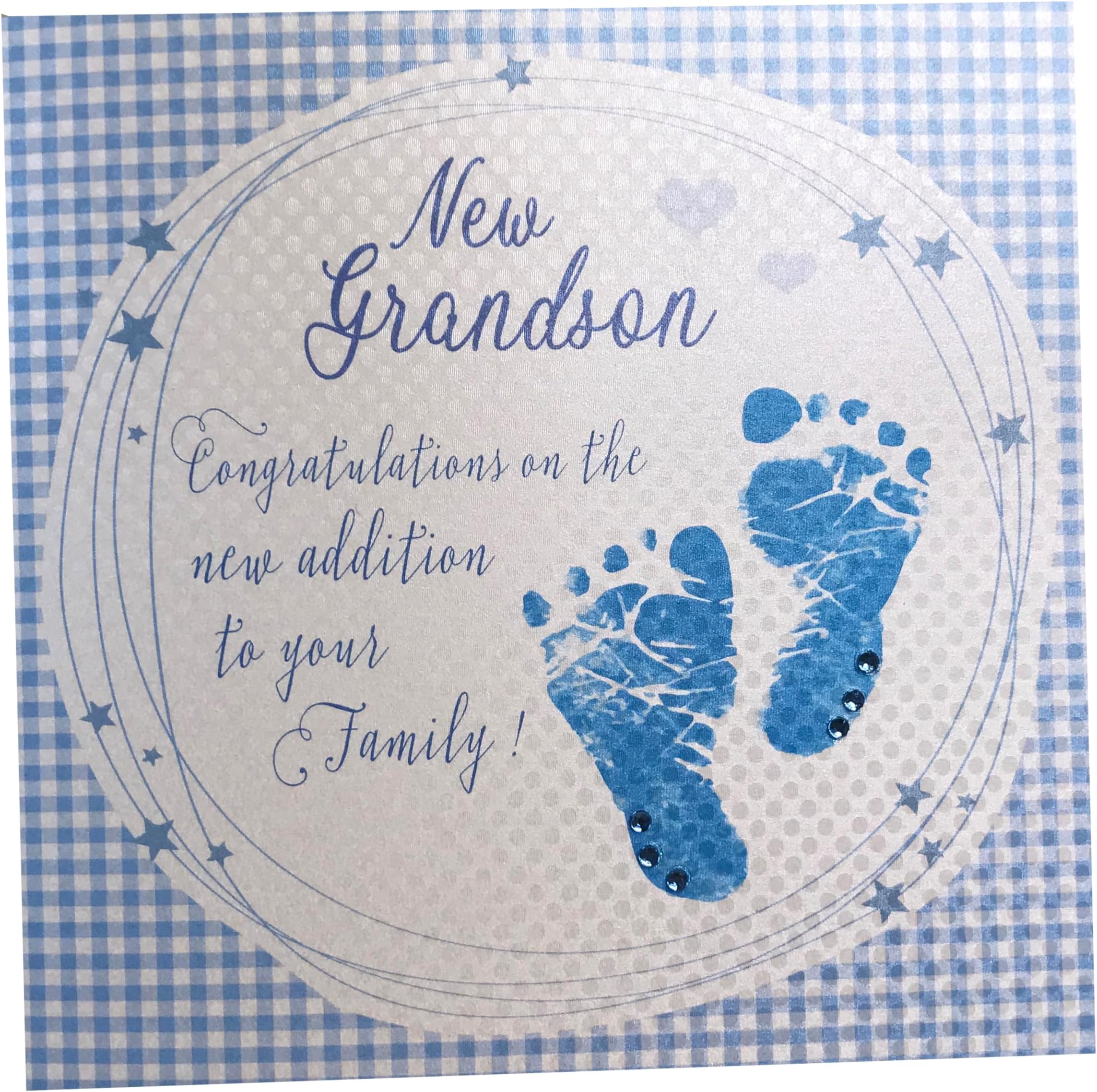 white cotton cards Blue Grandson Congratulations Addition to Your Family Handmade New Baby Card, WB230
