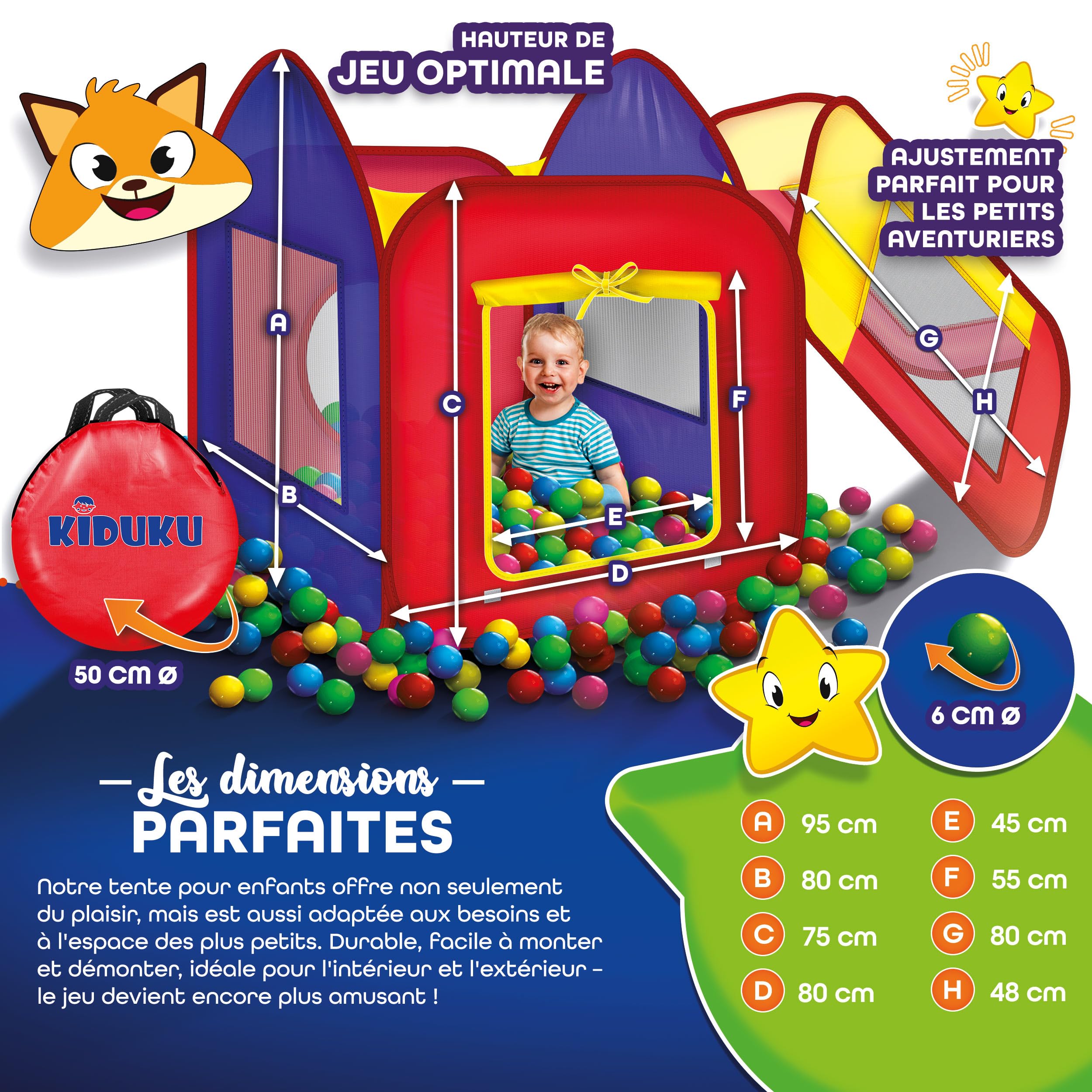 KIDUKU® Tente de Jeu Pop Up + 200 balles + étui de Transport pour l'intérieur et l'extérieur