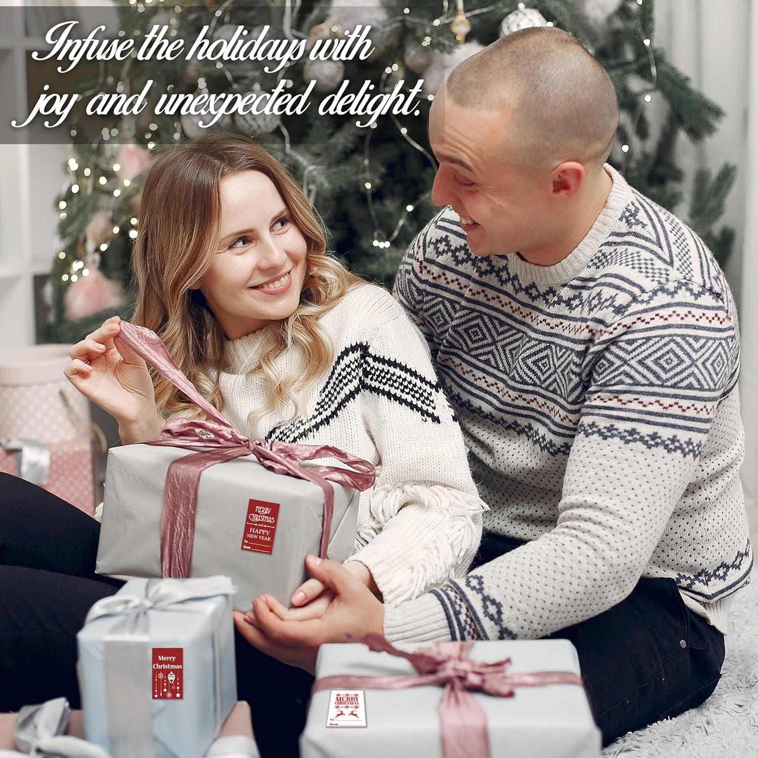 Merry Christmas Gift Tags, 40pcs Winter Holiday Gifts Tags Stickers, Happy New Year Present Writable Name Labels Decorations for Festival Party- B02 - Image 6