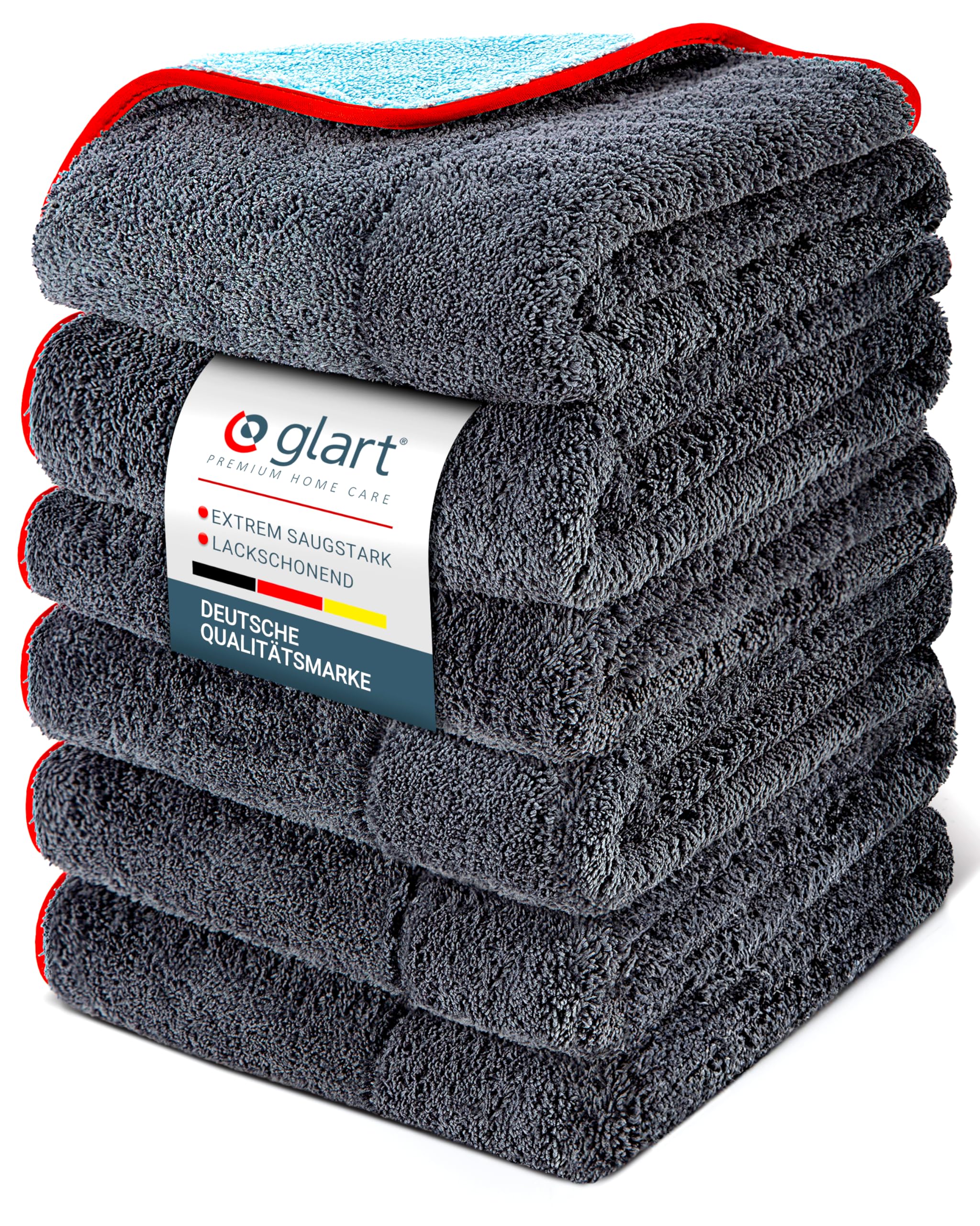 Glart 471PP6 Mikrofasertücher Auto 6er Set 60x40 cm rot – Trockentücher & Poliertücher für Lack, Cockpit, Glas – kratzfrei, streifenfrei, fusselfrei, für Autopflege, Haushalt, Innen- & Außenreinigung
