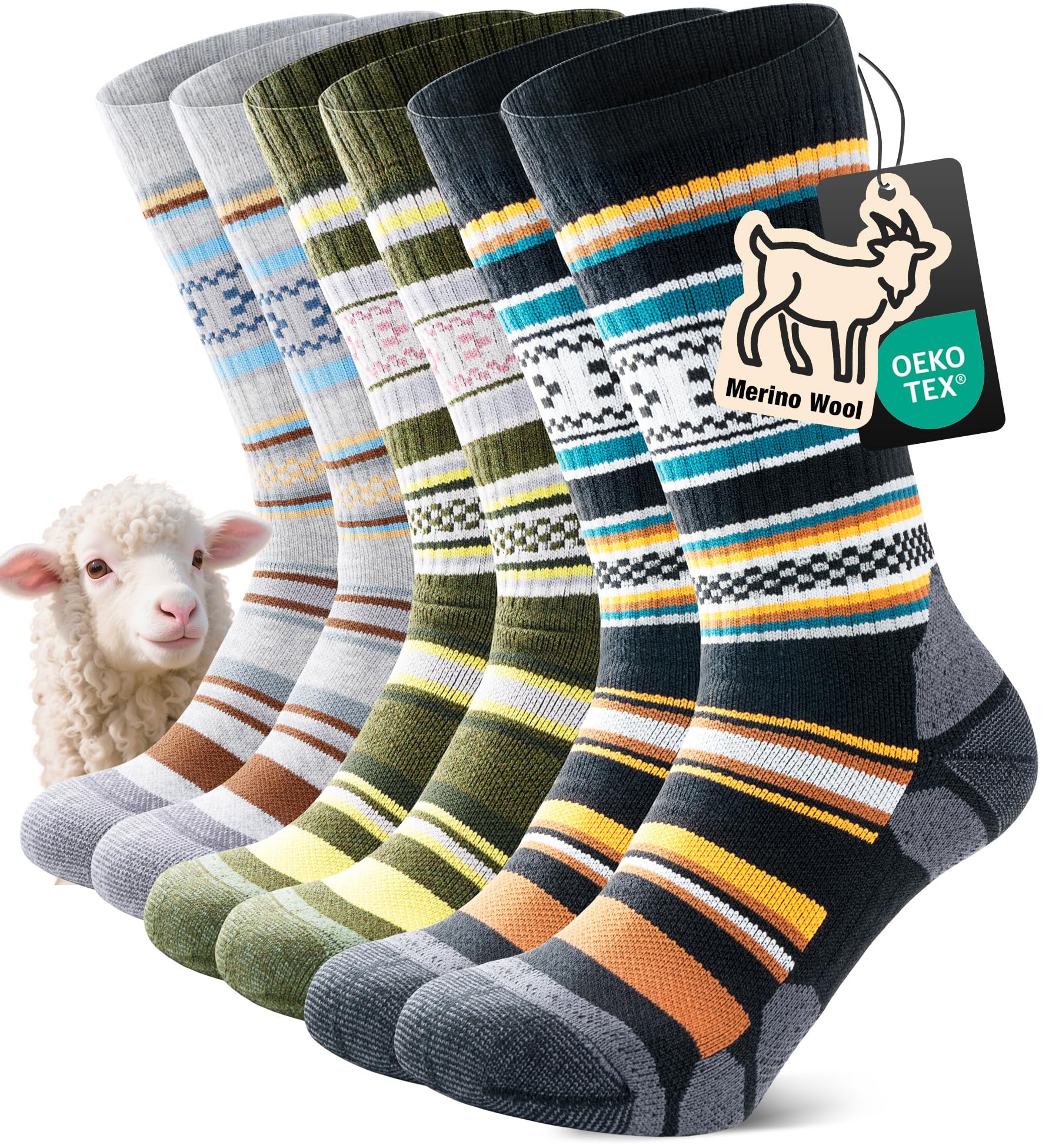 TANSTC Merino Wandersocken Socken Herren Damen Dicke Thermosocken Wintersocken Professionell Winter Arbeitssocken Anti-Blasen & Gepolstert Wollsocken, 3 Paar