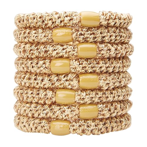 Vista 24 de Lazos dorados para cabello grueso, soportes para cola de caballo Grab & Go, paquete de 8, beige metálico, bandas gruesas sin arrugas con fuerte