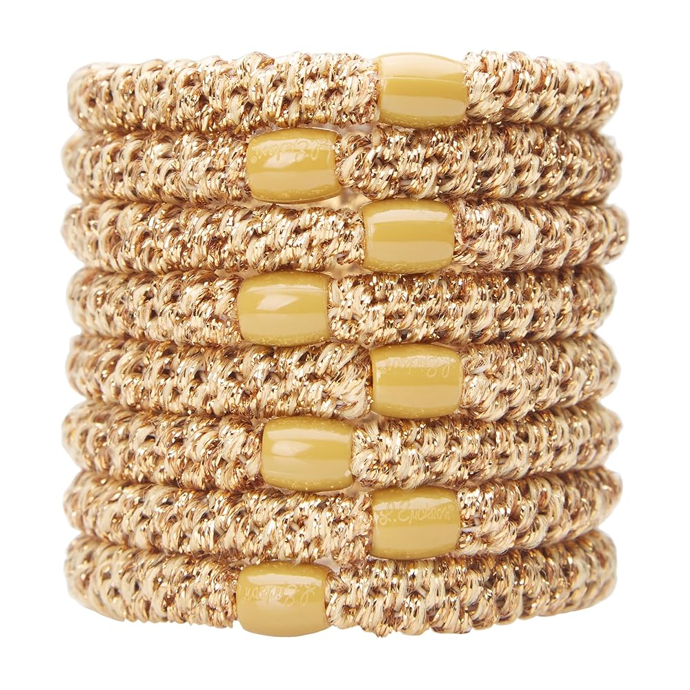 Gold Hair Ties for Thick Hair, Grab & Go Ponytail Holders, 8 Pack, Metallic Dark Gold, Thick No-Crease Bands with Strong Hold, Damage-Free Design, Luxe Shine | L. Erickson