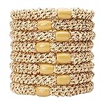 Gold Hair Ties for Thick Hair, Grab & Go Ponytail Holders, 8 Pack, Metallic Dark Gold, Thick No-Crease Bands with Strong Hold, Damage-Free Design, Luxe Shine | L. Erickson