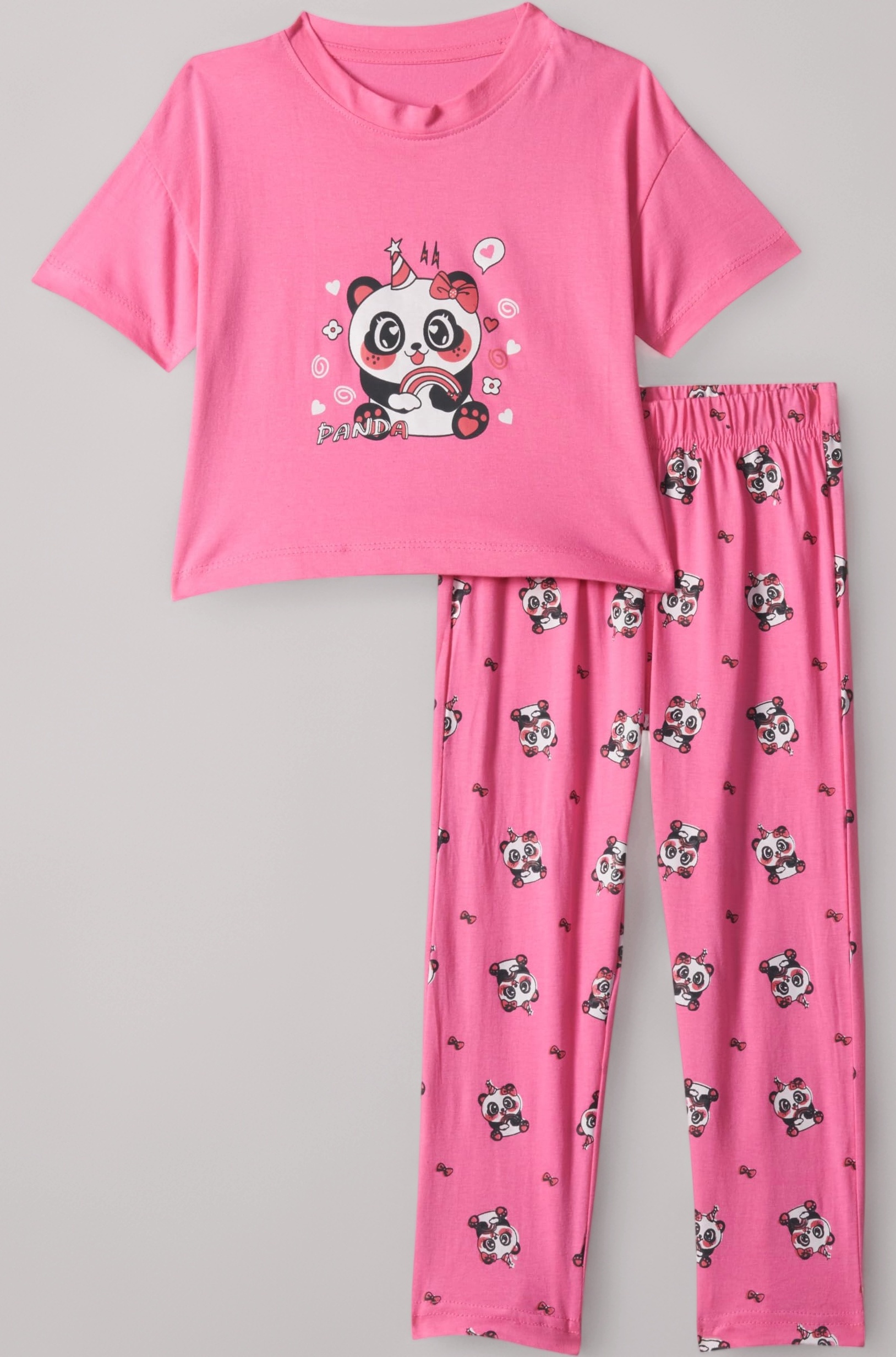 T2F Girls Cotton Printed Oversized Fit Crop Top and Pant Pajama Set